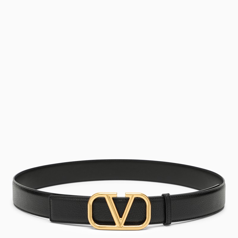 Valentino Garavani Men's Vlogo Black Gold Leather Belt