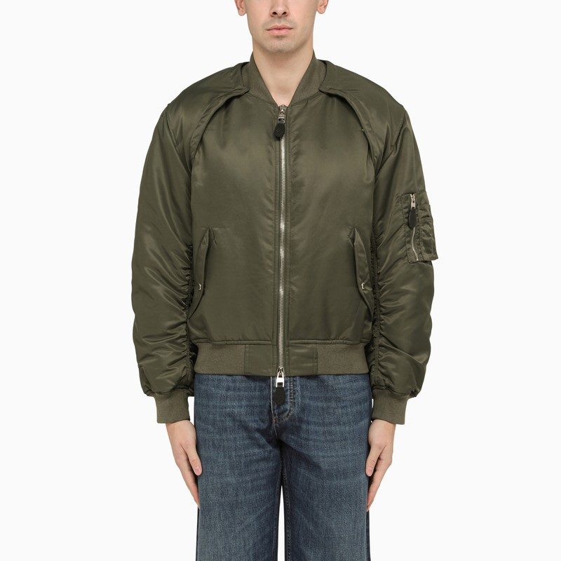 Alexander Mcqueen Men's Convertible Khaki Nylon Bomber Jacket