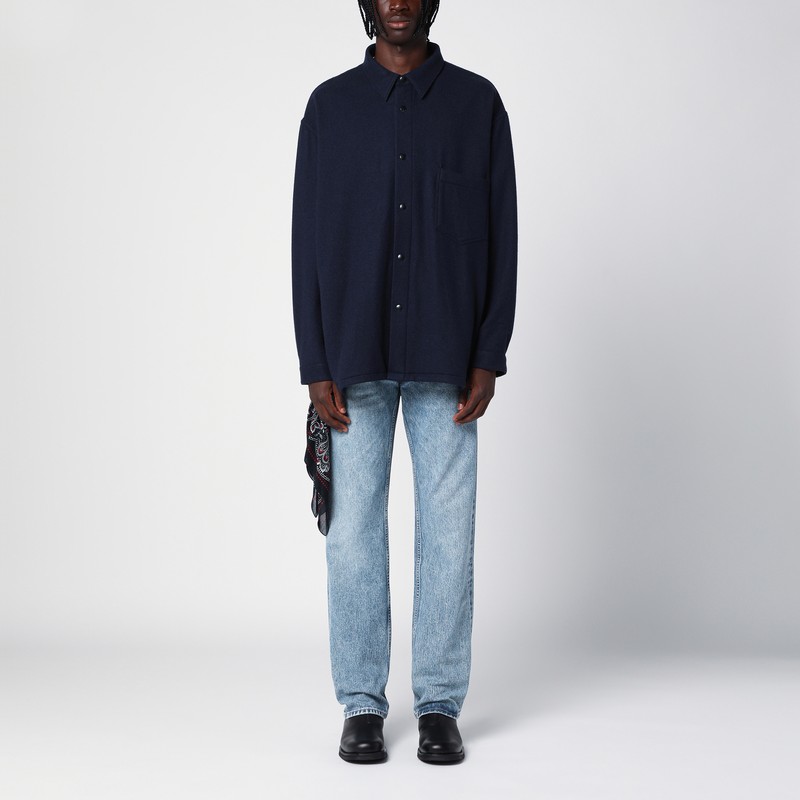 Destin Men's Dark Blue Wool And Cashmere Overshirt