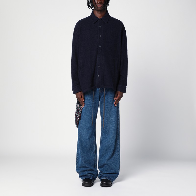 Destin Men's Navy Wool Overshirt With Graphic Print