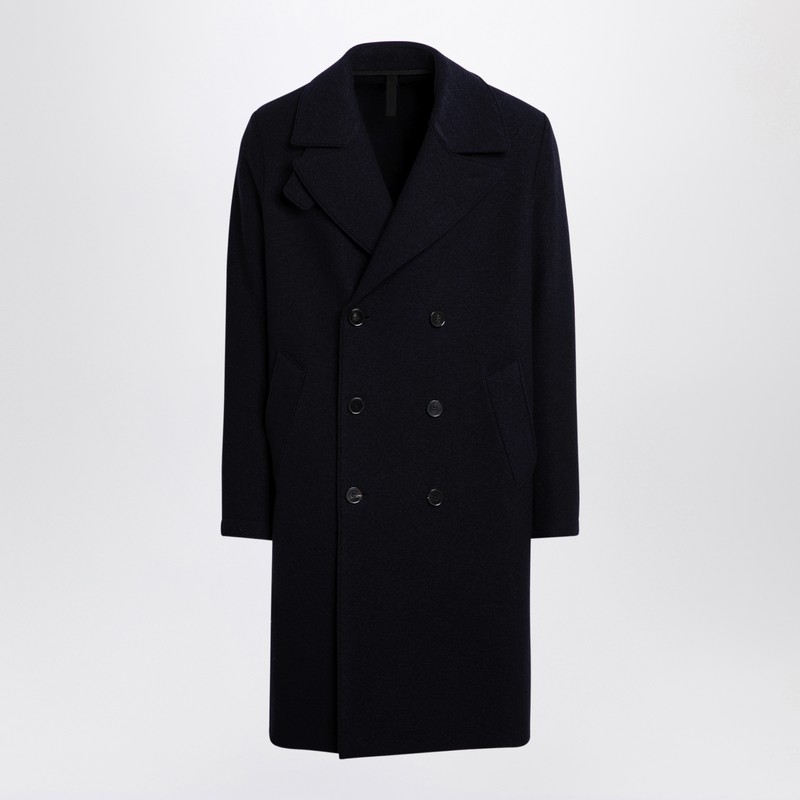 Harris Wharf London Men's Navy Blue Double-Breasted Wool Coat