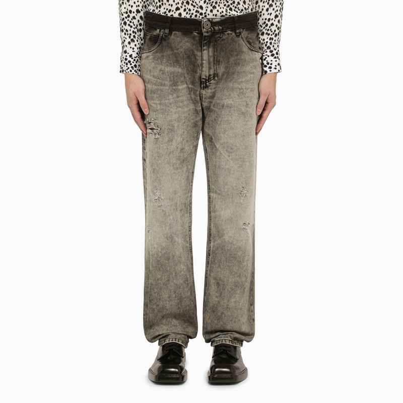 Balmain Men's Light Grey Delav Denim Jeans