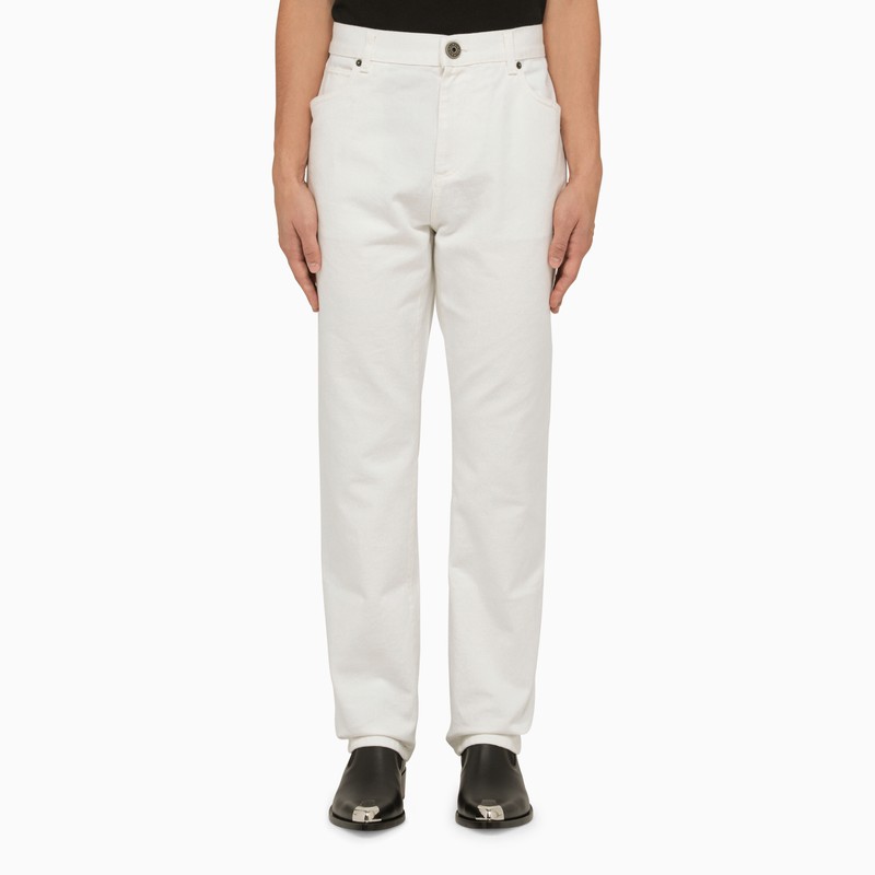 Balmain Men's Regular White Cotton Trousers