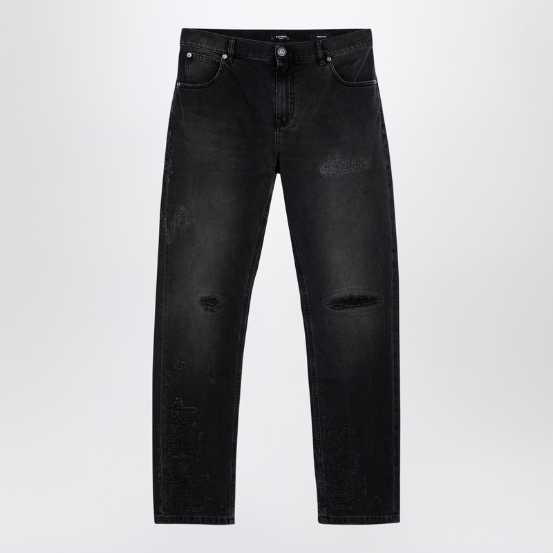Balmain Men's Black Denim Jeans With Wear