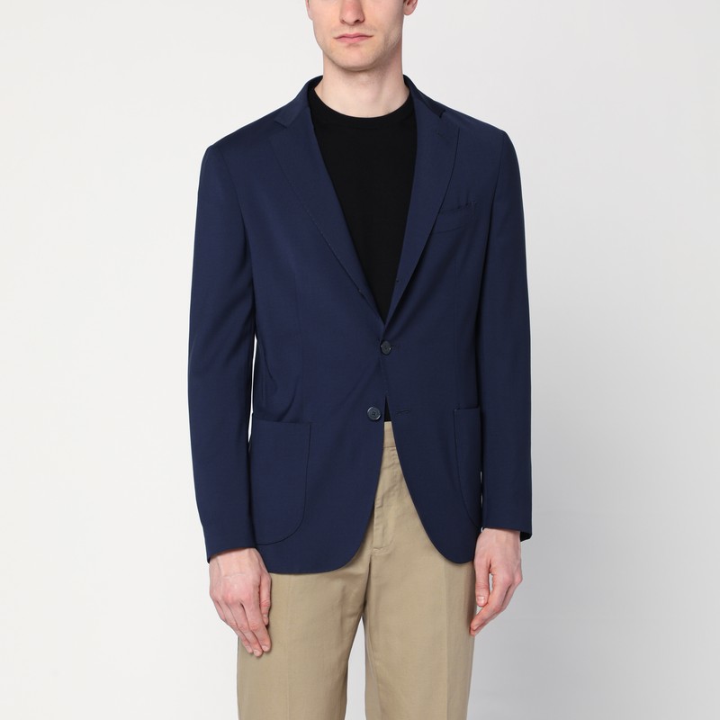 Santaniello Men's Blue Wool-Blend Single-Breasted Jacket