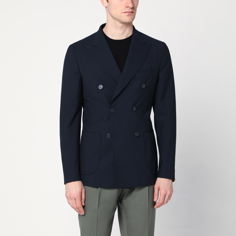 Santaniello Men's Blue Double Breasted Wool Blend Jacket