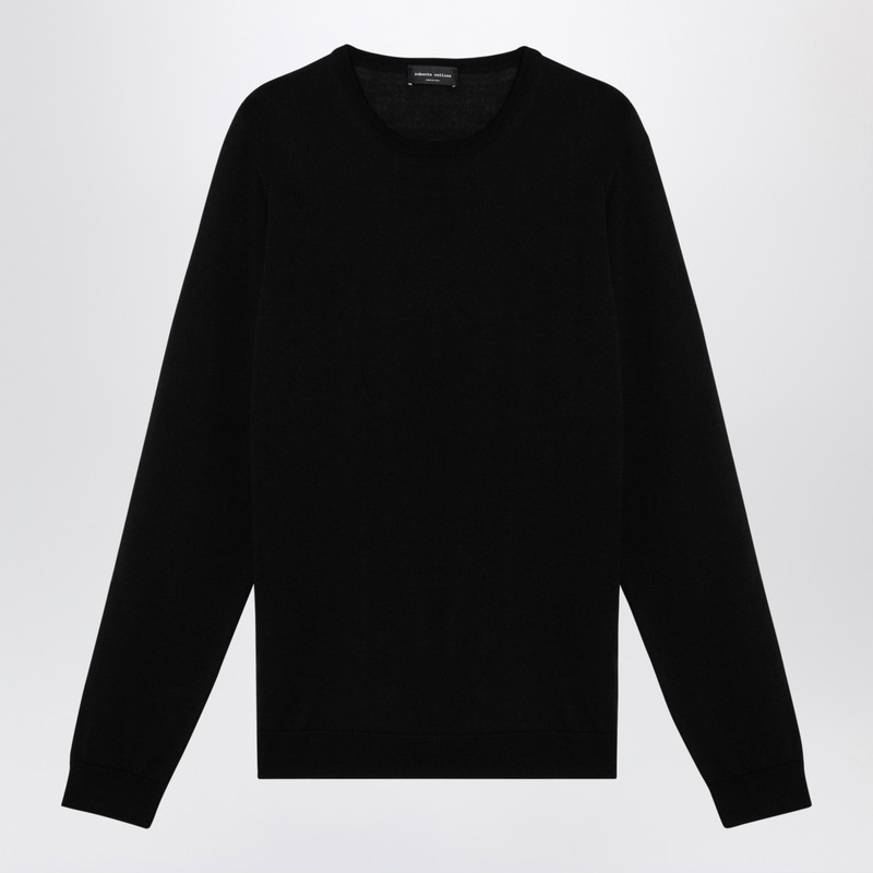 Roberto Collina Men's Black Merino Wool Crew-Neck Sweater