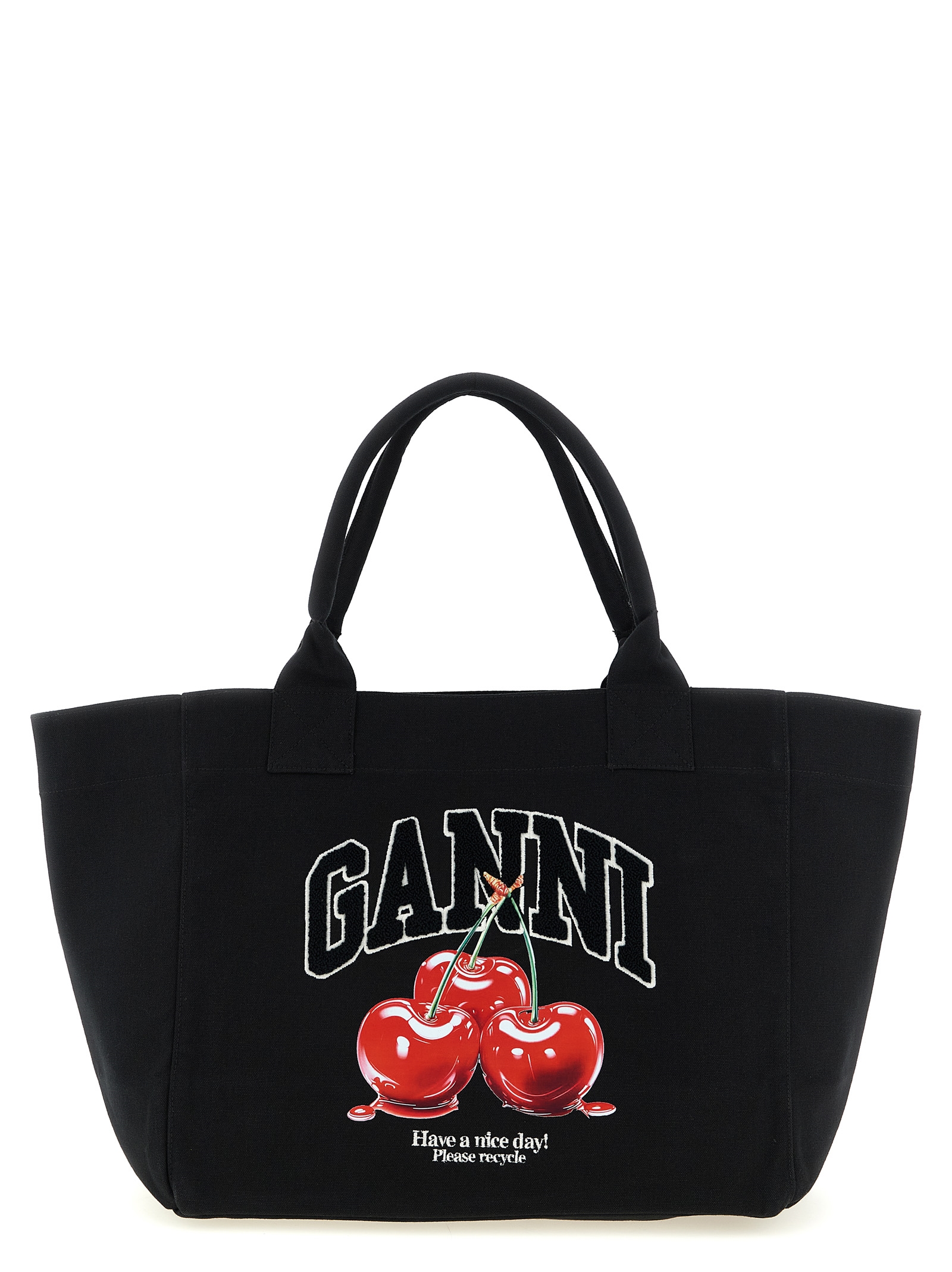 Ganni Black Medium Cherry Tote Shopping Bag