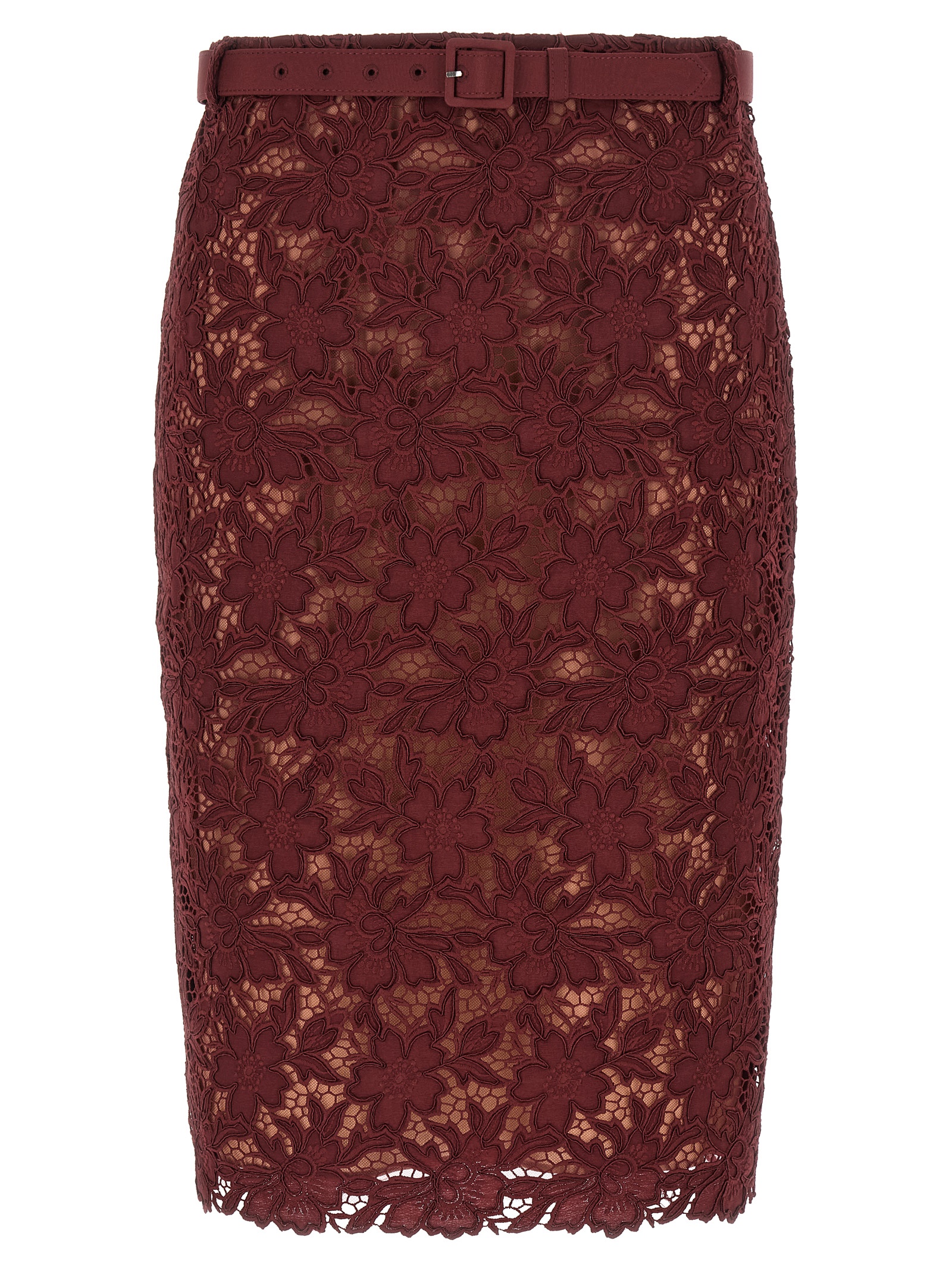 Self-Portrait Burgundy Guipure Lace Midi Skirt