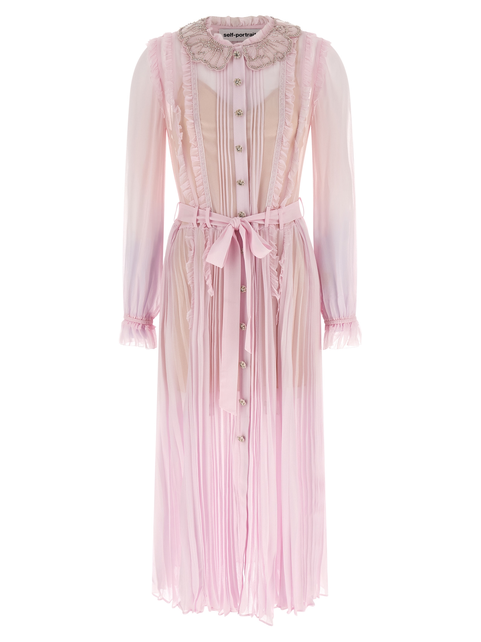 Self-Portrait Pink Pleated Georgette Midi Dresses