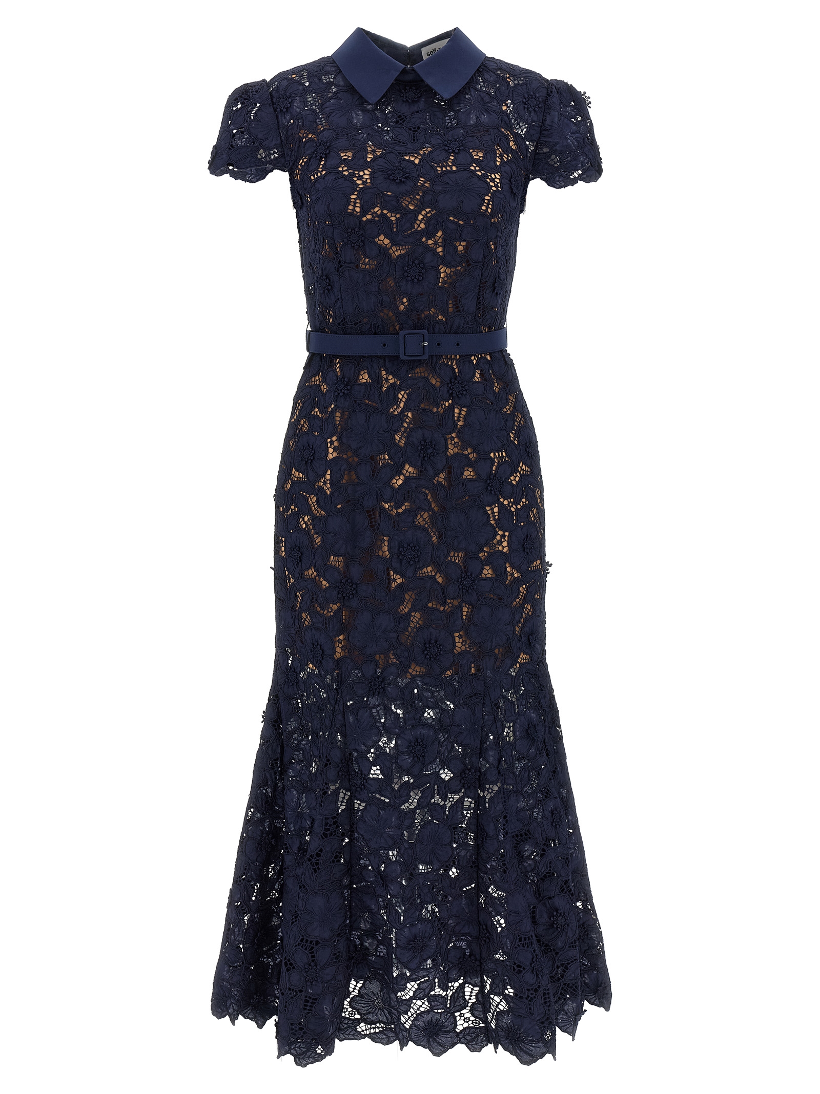 Self-Portrait Navy Guipure Lace Midi Dress