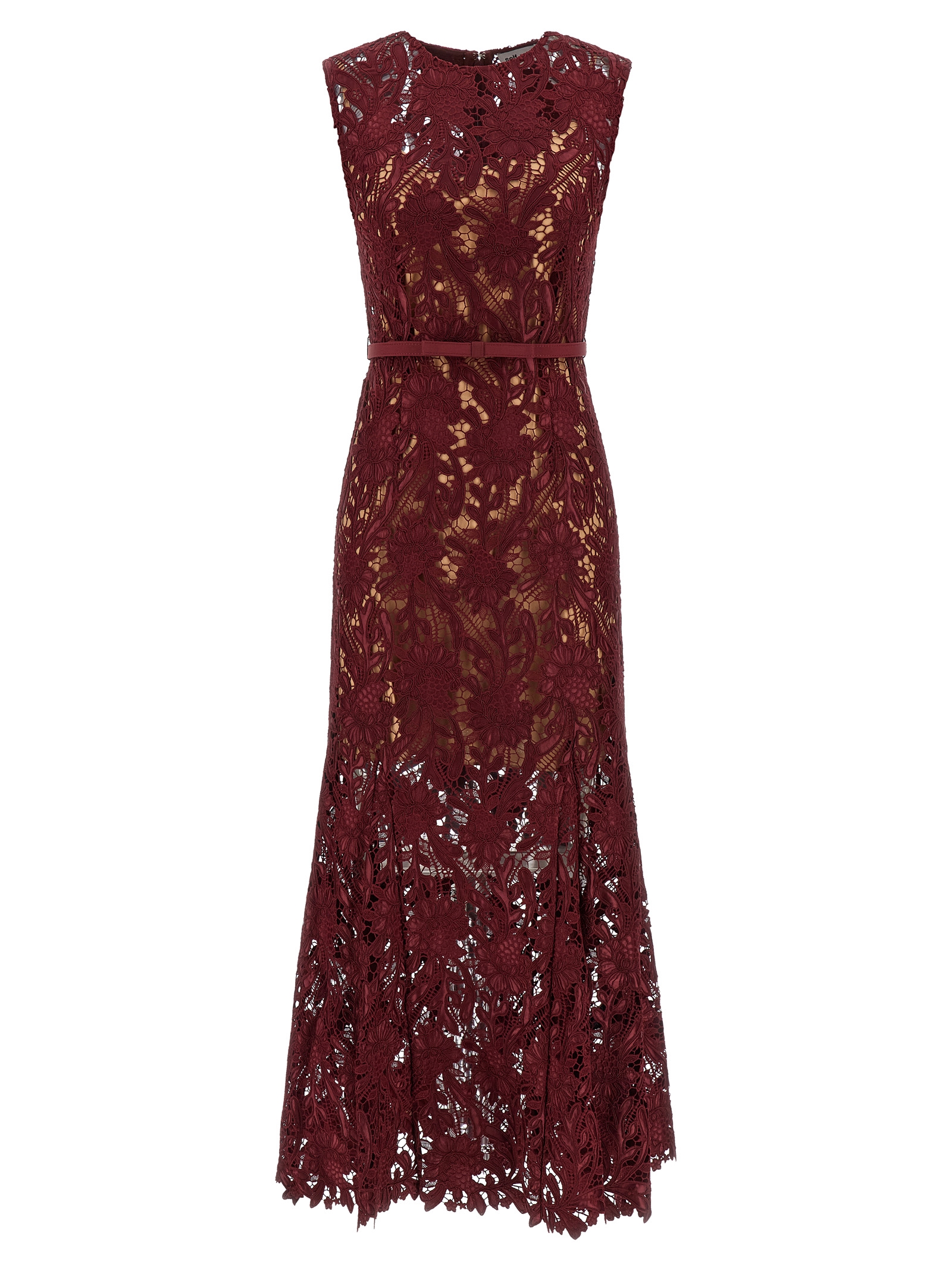 Self-Portrait Burgundy Guipure Lace Midi Dress