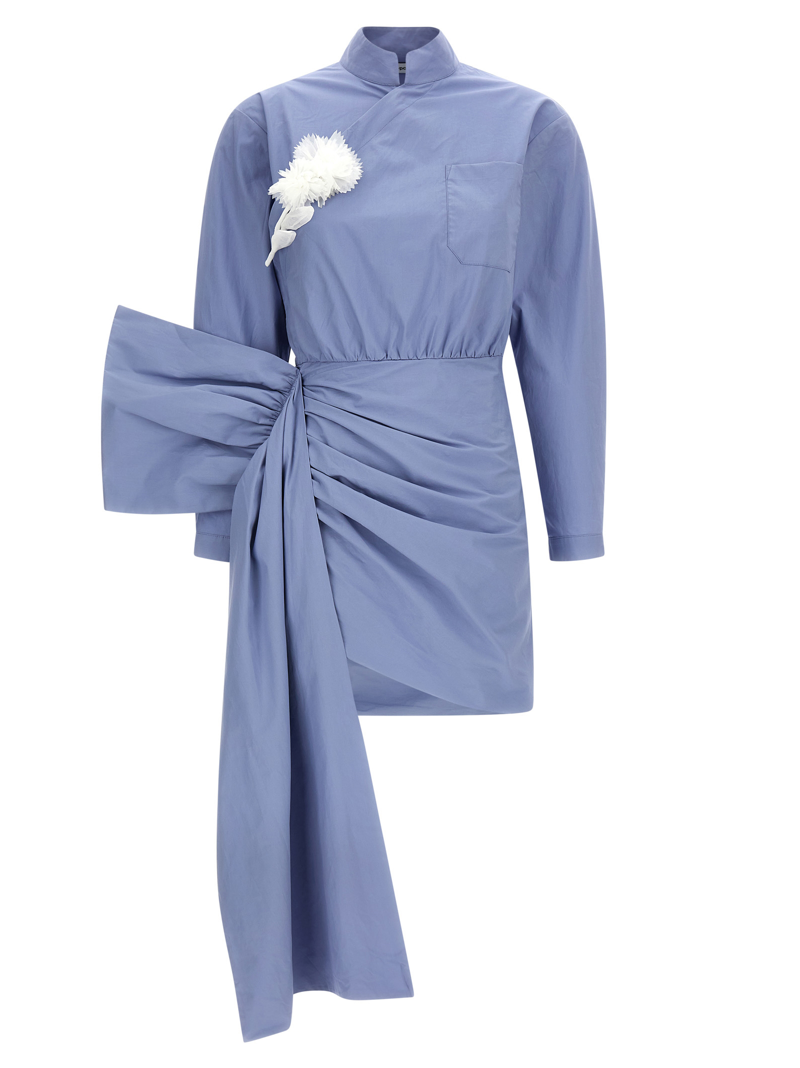 Self-Portrait Blue Cotton Tie Side Mini Dress