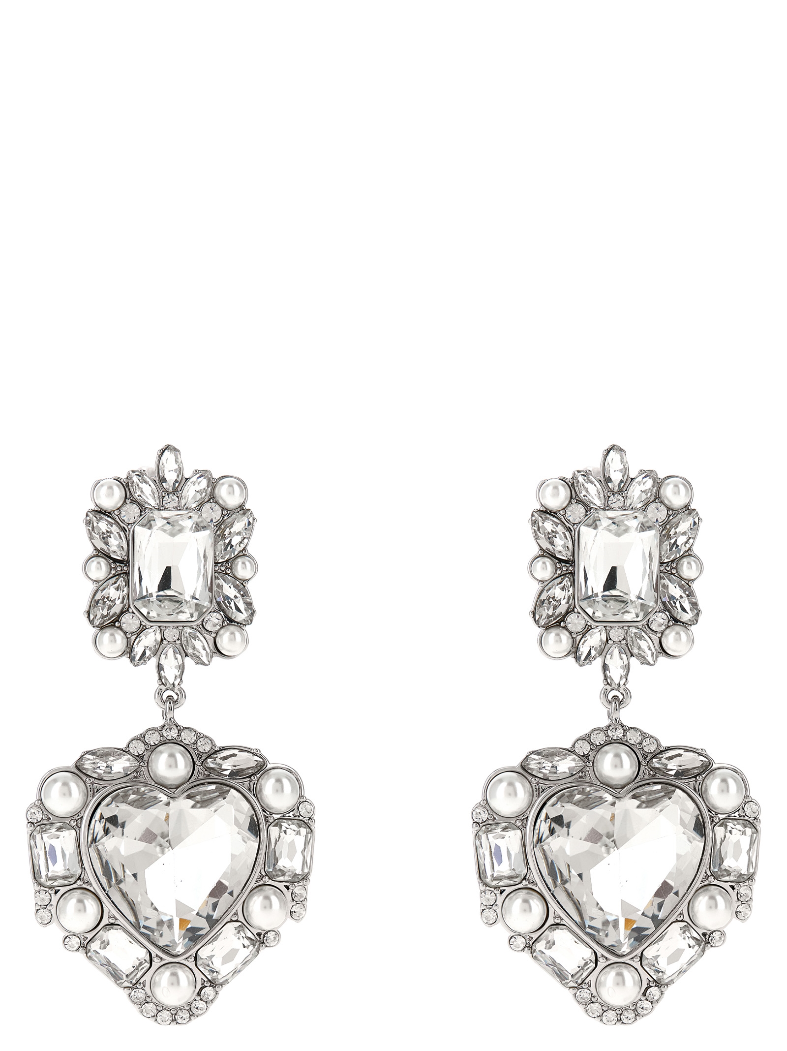 Self-Portrait Crystal Pearl Tiered Heart Earrings