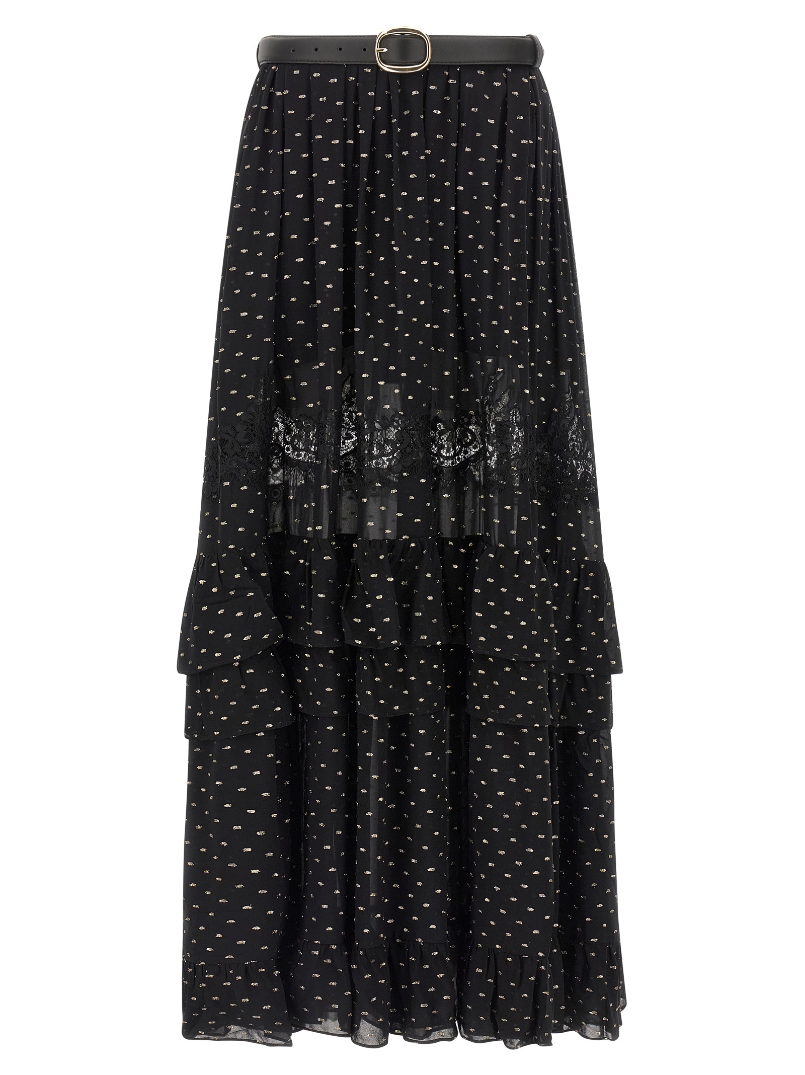 Self-Portrait Black And Gold Chiffon Lace Maxi Skirt