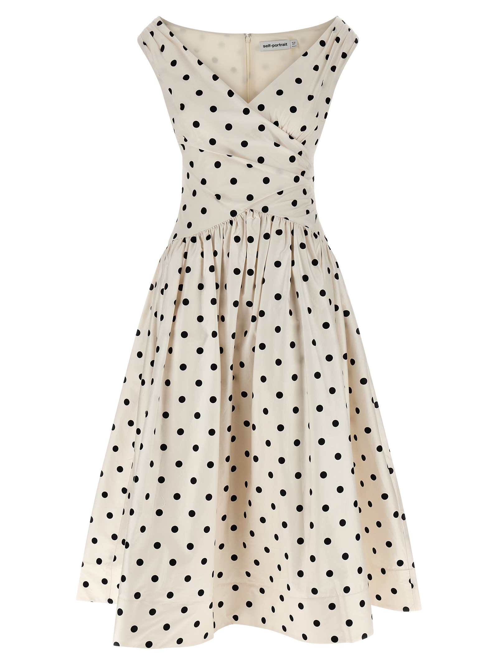 Self-Portrait Cream Polka Dot Cotton Midi Dress