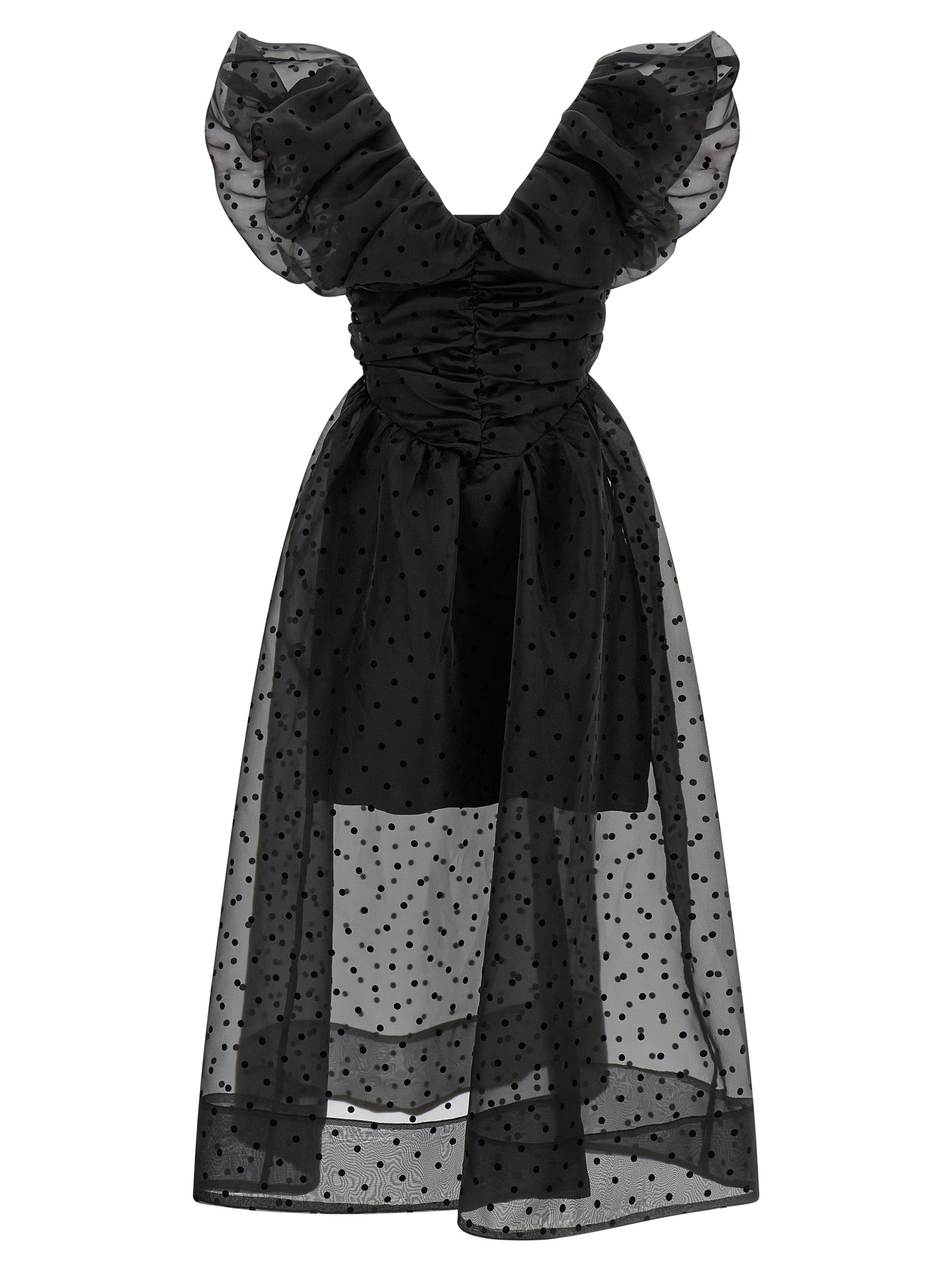 Ganni Black Organza Ruched Dress