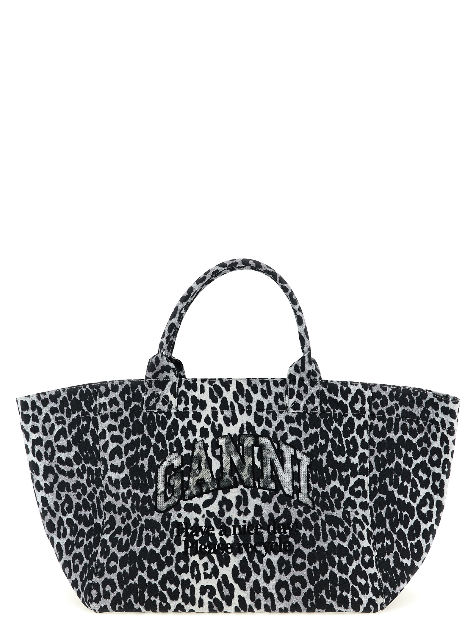 Ganni Leopard Sequin Xxl Tote Shopping Bag