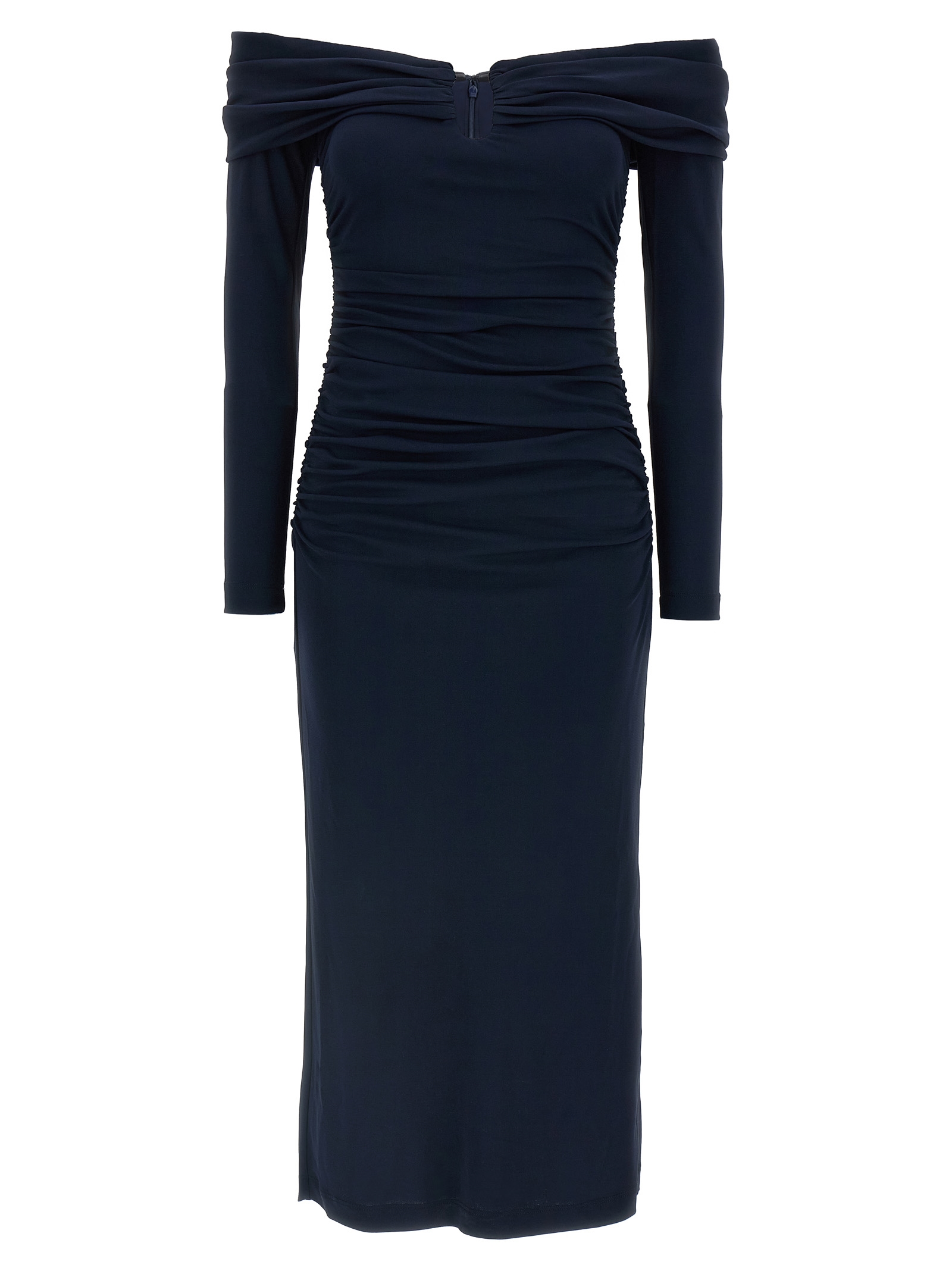 Carolina Herrera Off-shoulder 3/4 Slv Ruched Midi Dress
