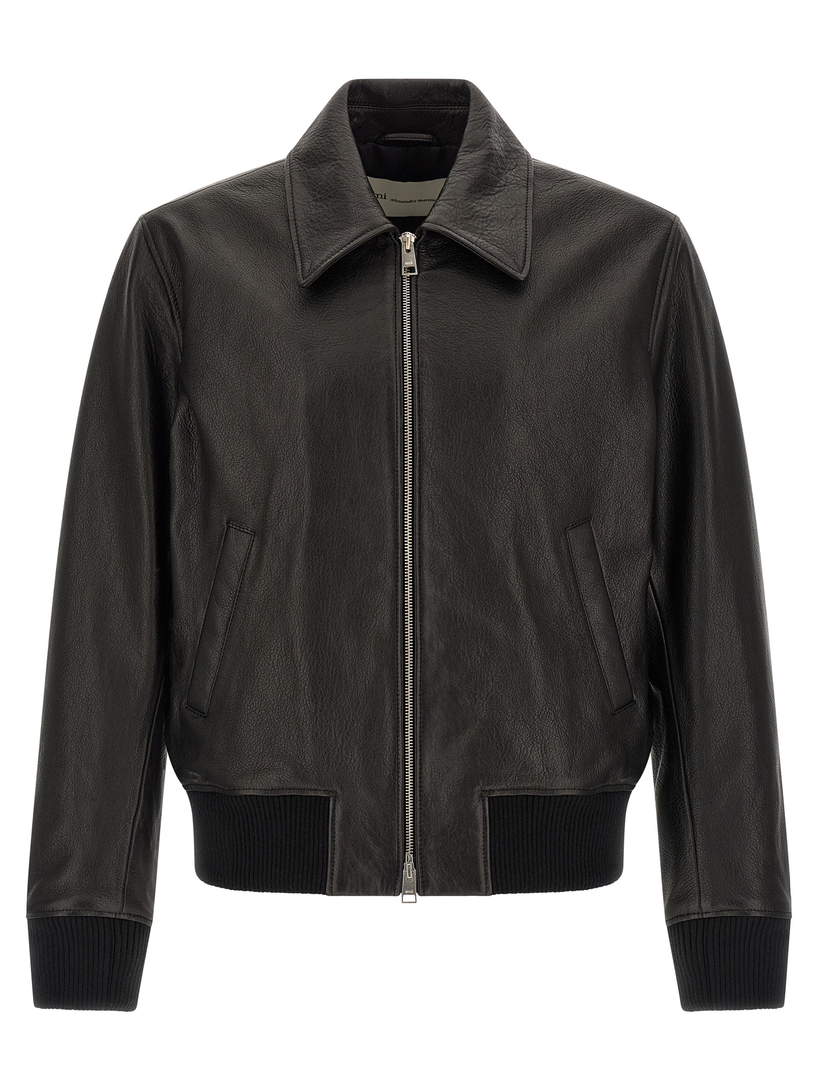 Ami Paris Ami De Coeur Leather Bomber Jacket