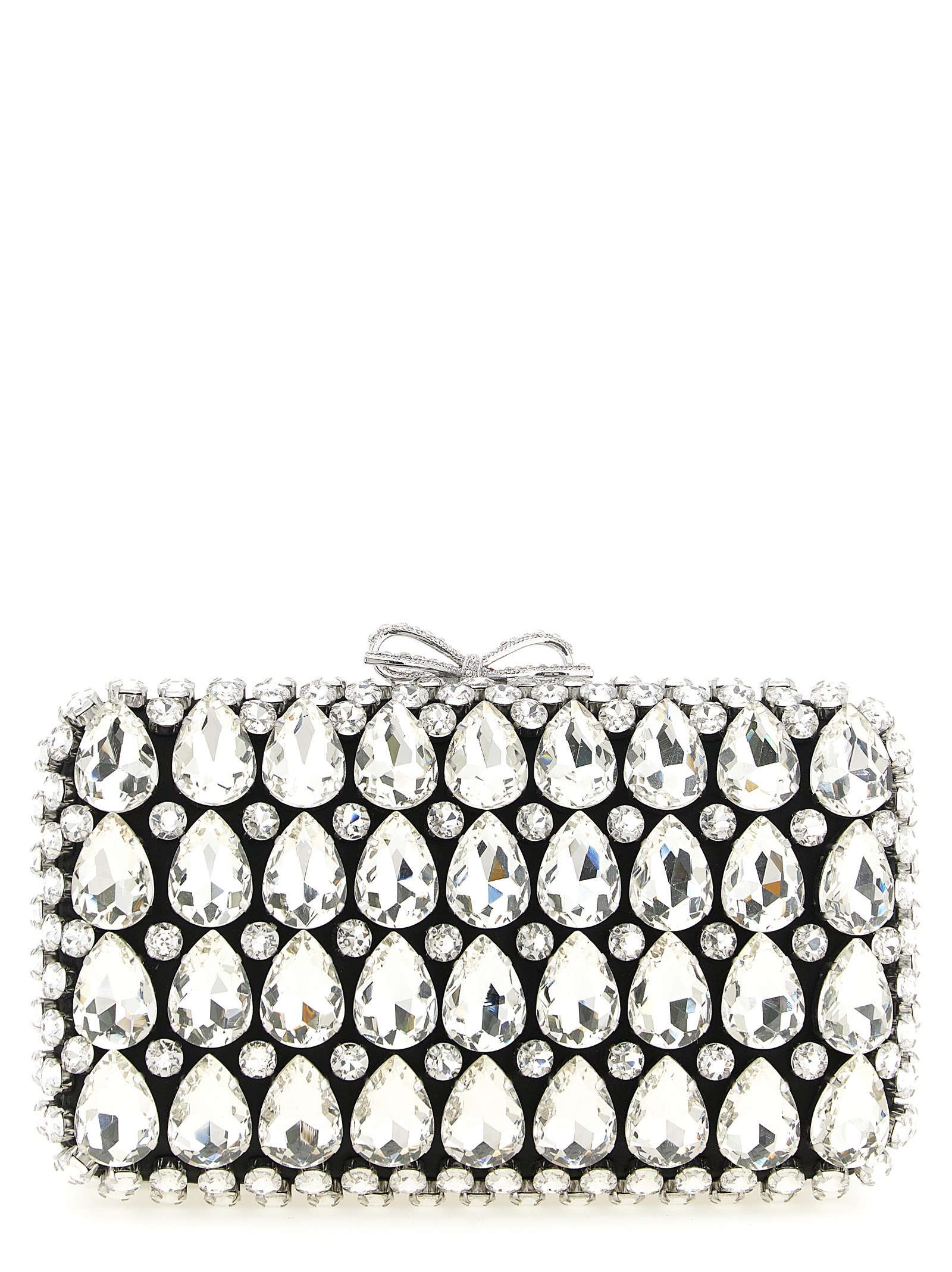 Self-Portrait Black Satin Crystal Clutch