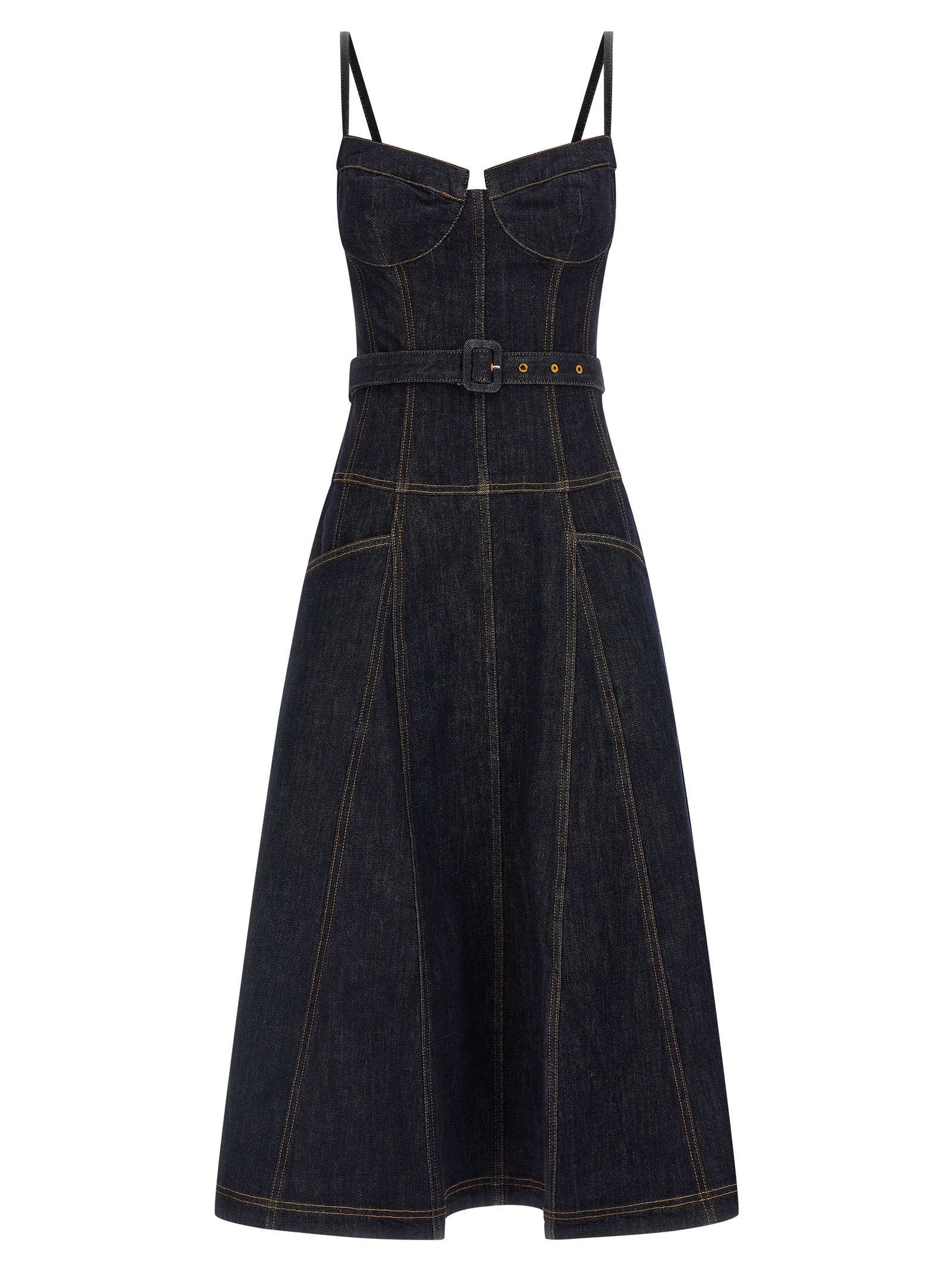 Self-Portrait Indigo Denim Flared Midi Dress