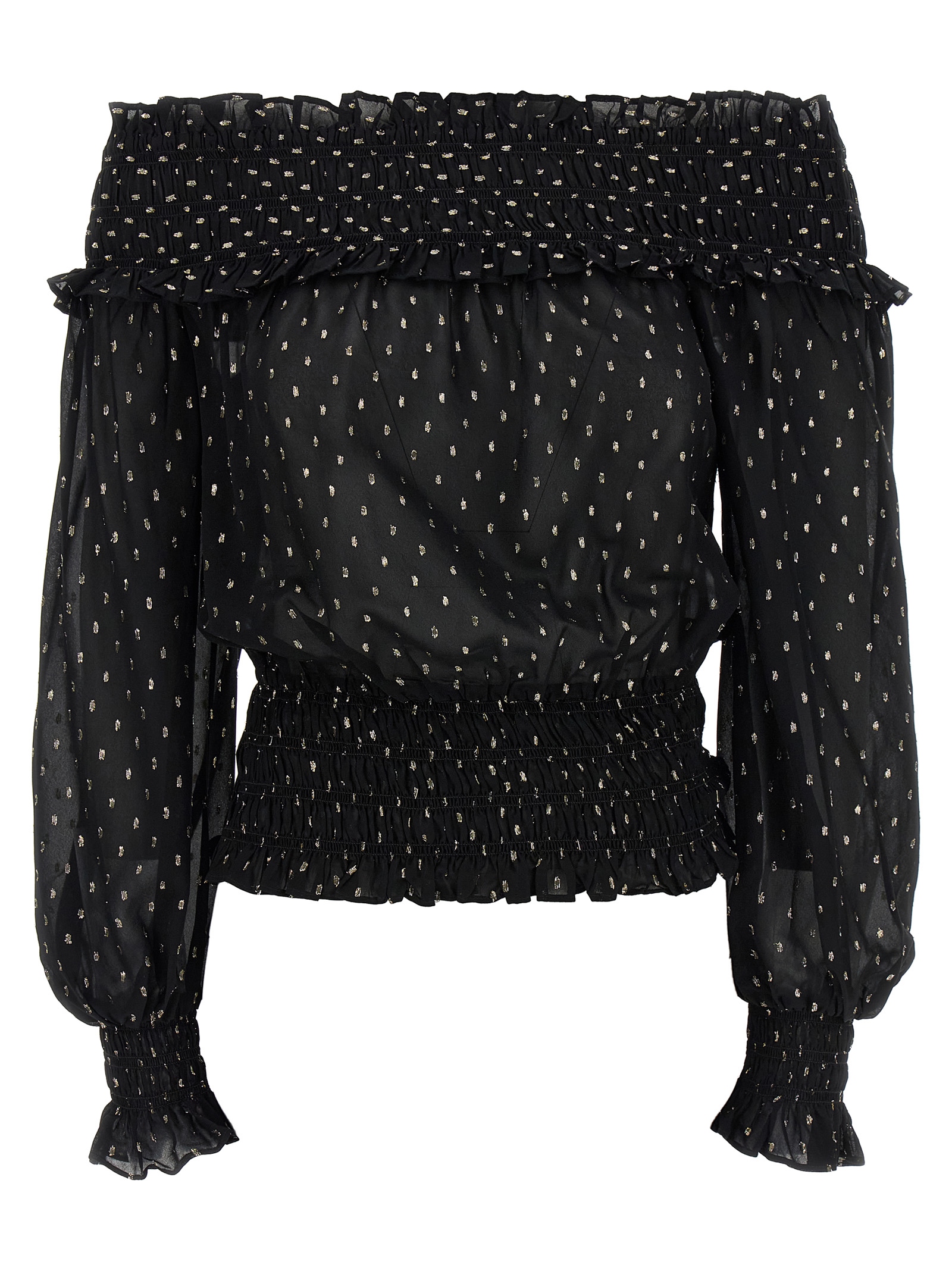 Self-Portrait Black And Gold Chiffon Top