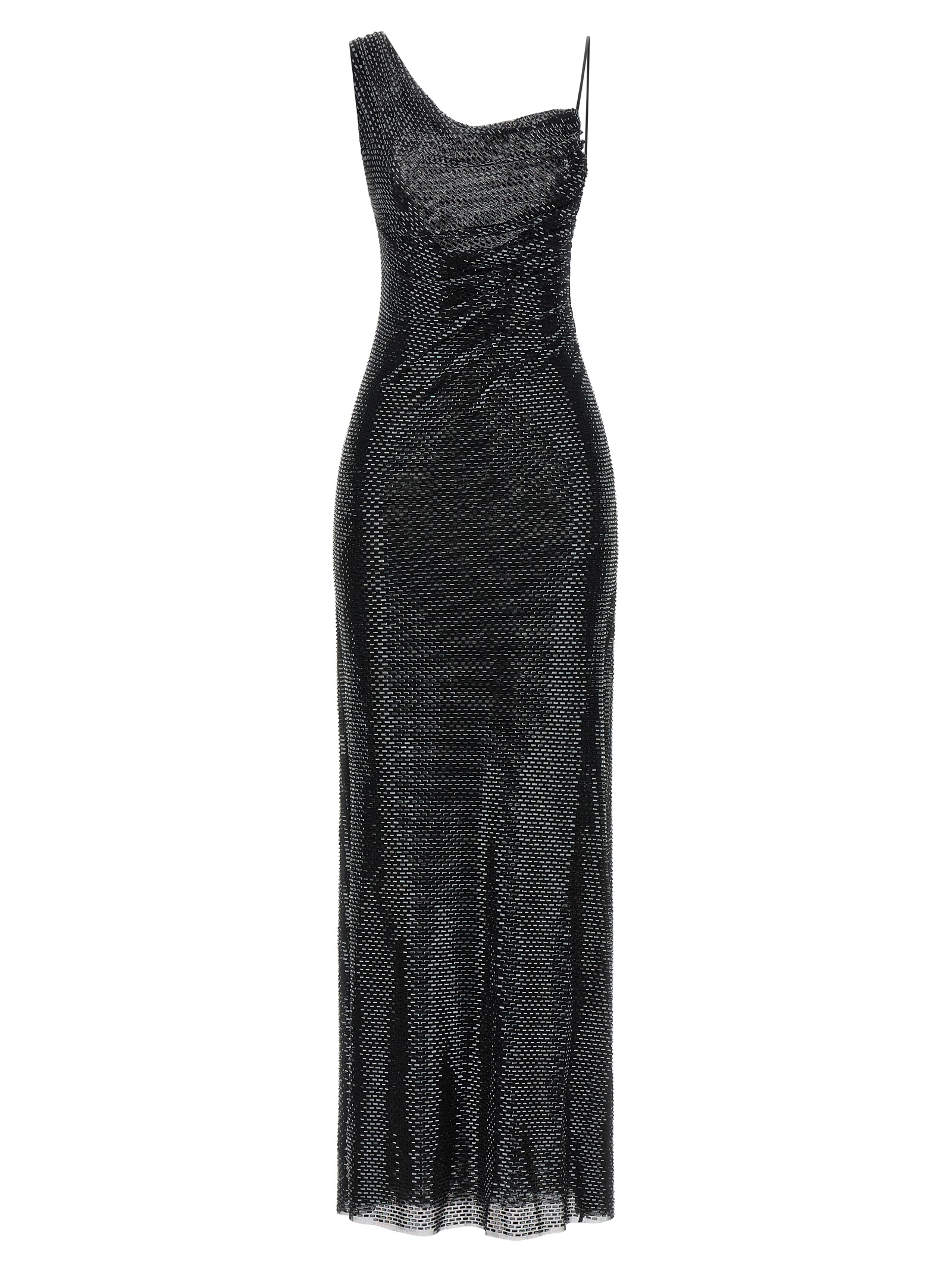 Self-Portrait Black Rhinestone Draped Maxi Dress