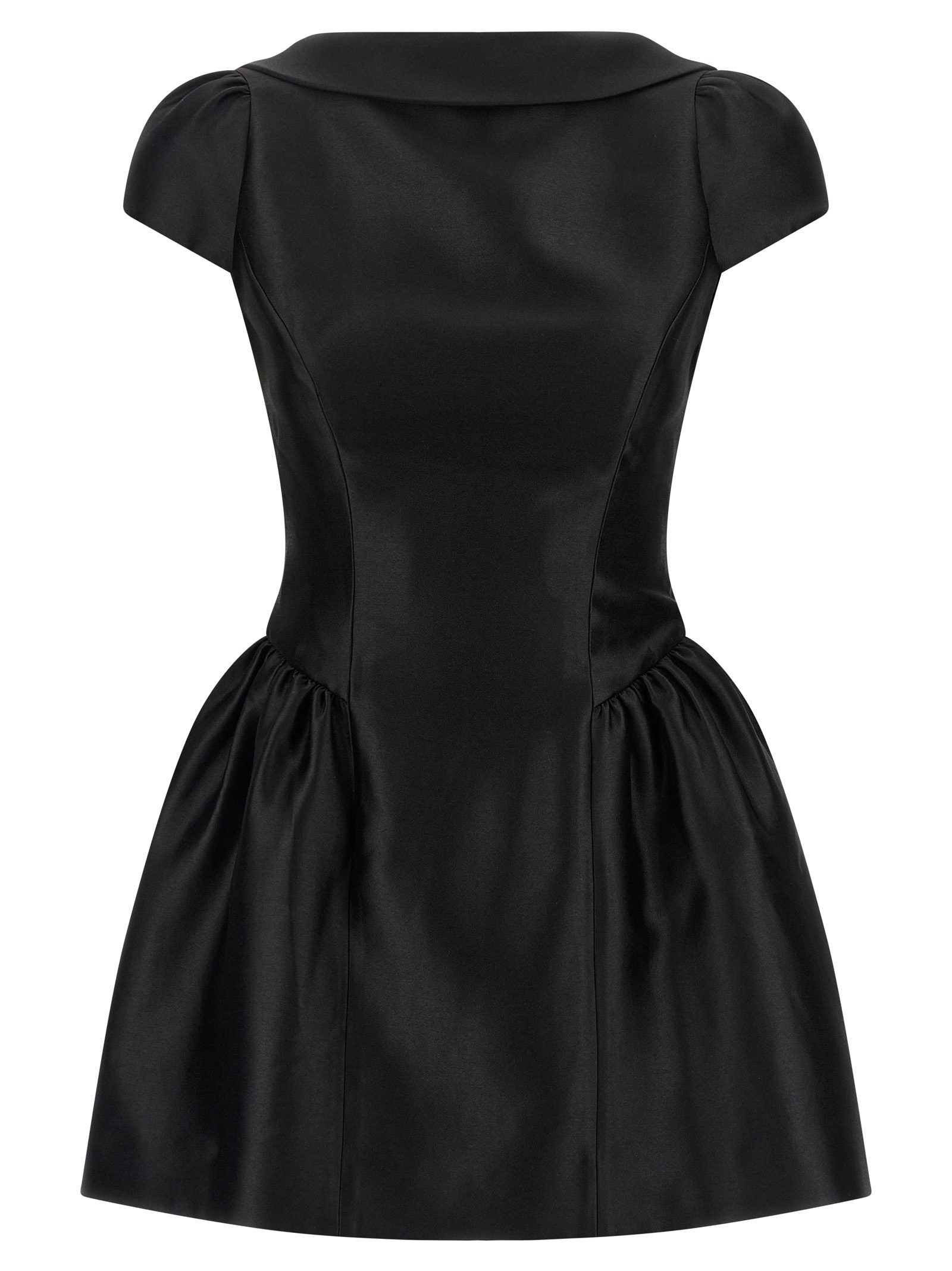Self-Portrait Black Taffetà Collared Mini Dress