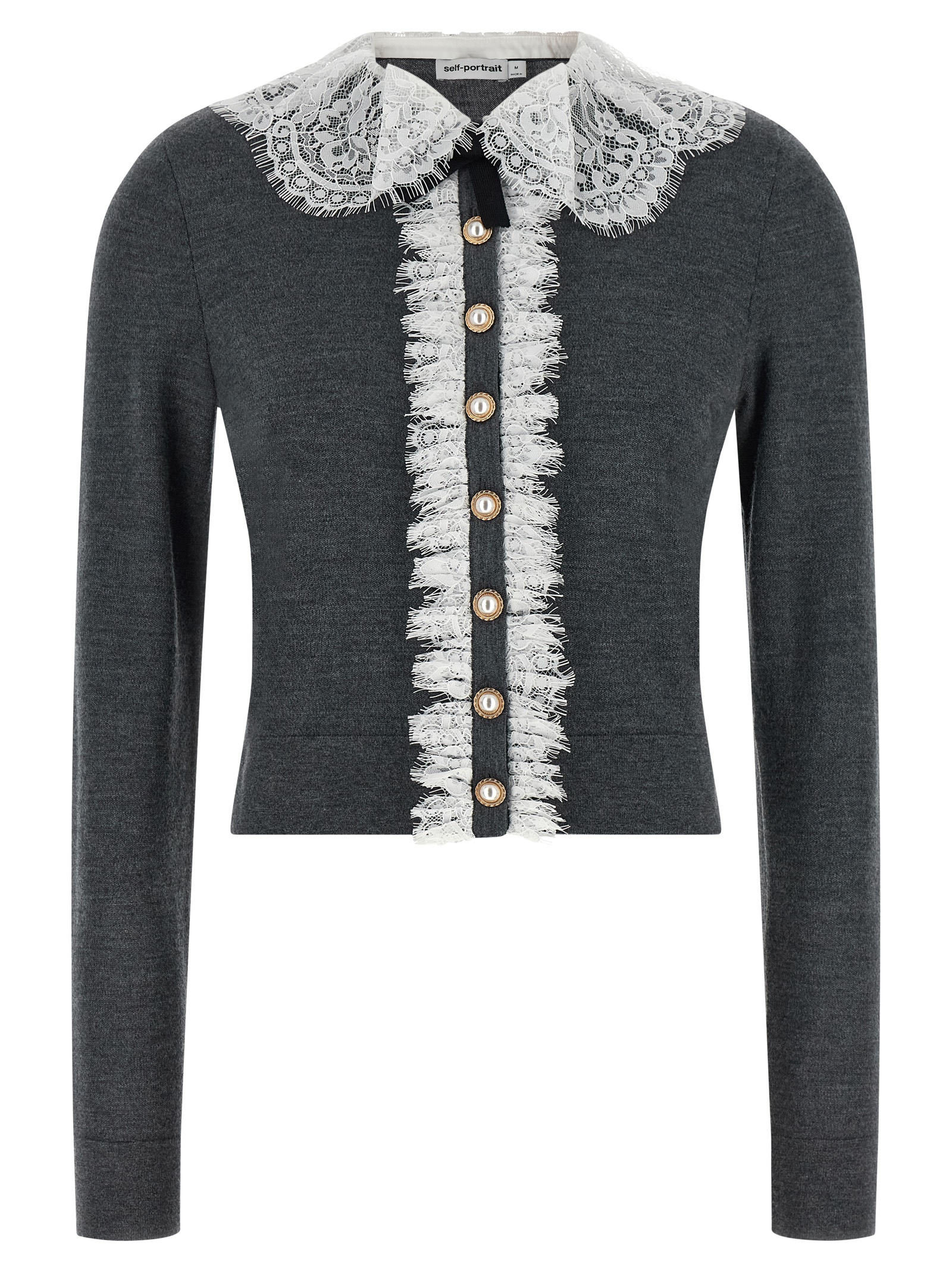 Self-Portrait Grey Lace Collar Knit Cardigan