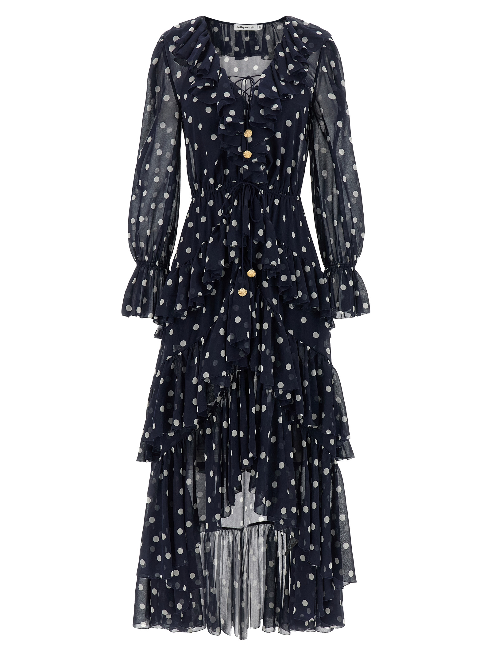 Self-Portrait Polka Dot Georgette Ruffle Maxi Dress