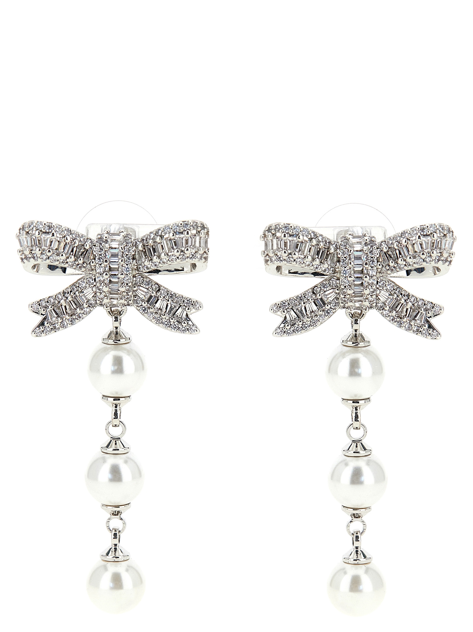 Self-Portrait Crystal Bow Pearl Droplet Earrings