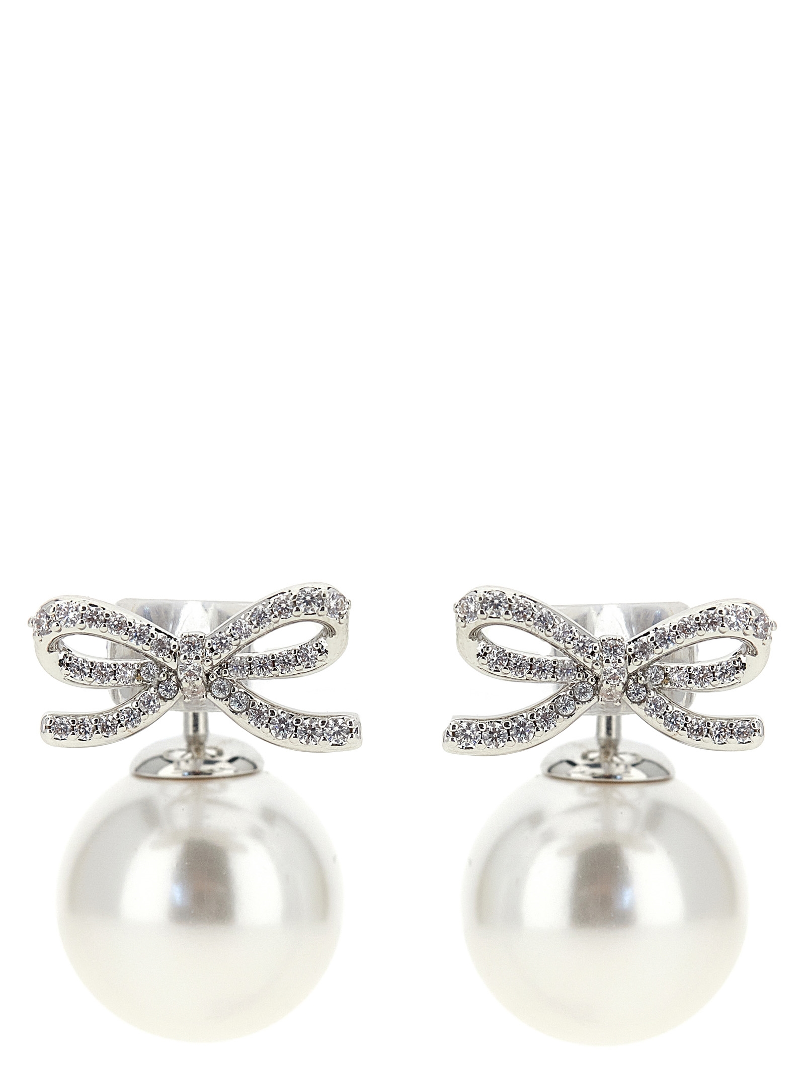 Self-Portrait Crystal Bow Pearl Back Earrings