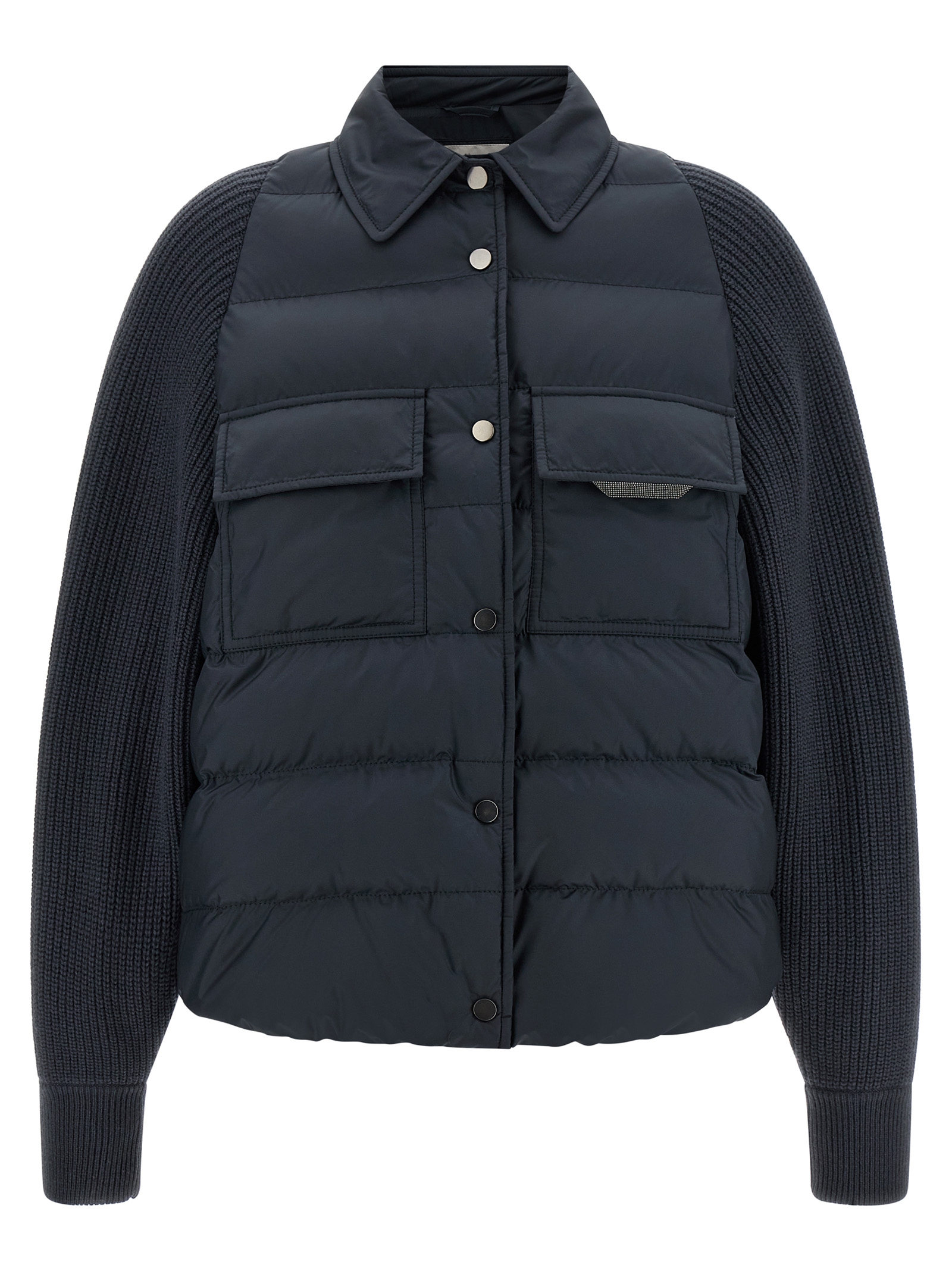 Brunello Cucinelli Shiny Flap Detail Down Jacket