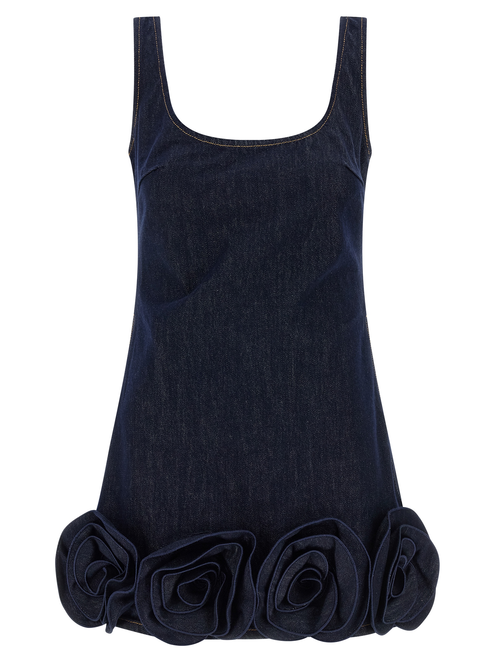 Self-Portrait Indigo Denim 3d Flower Mini Dress