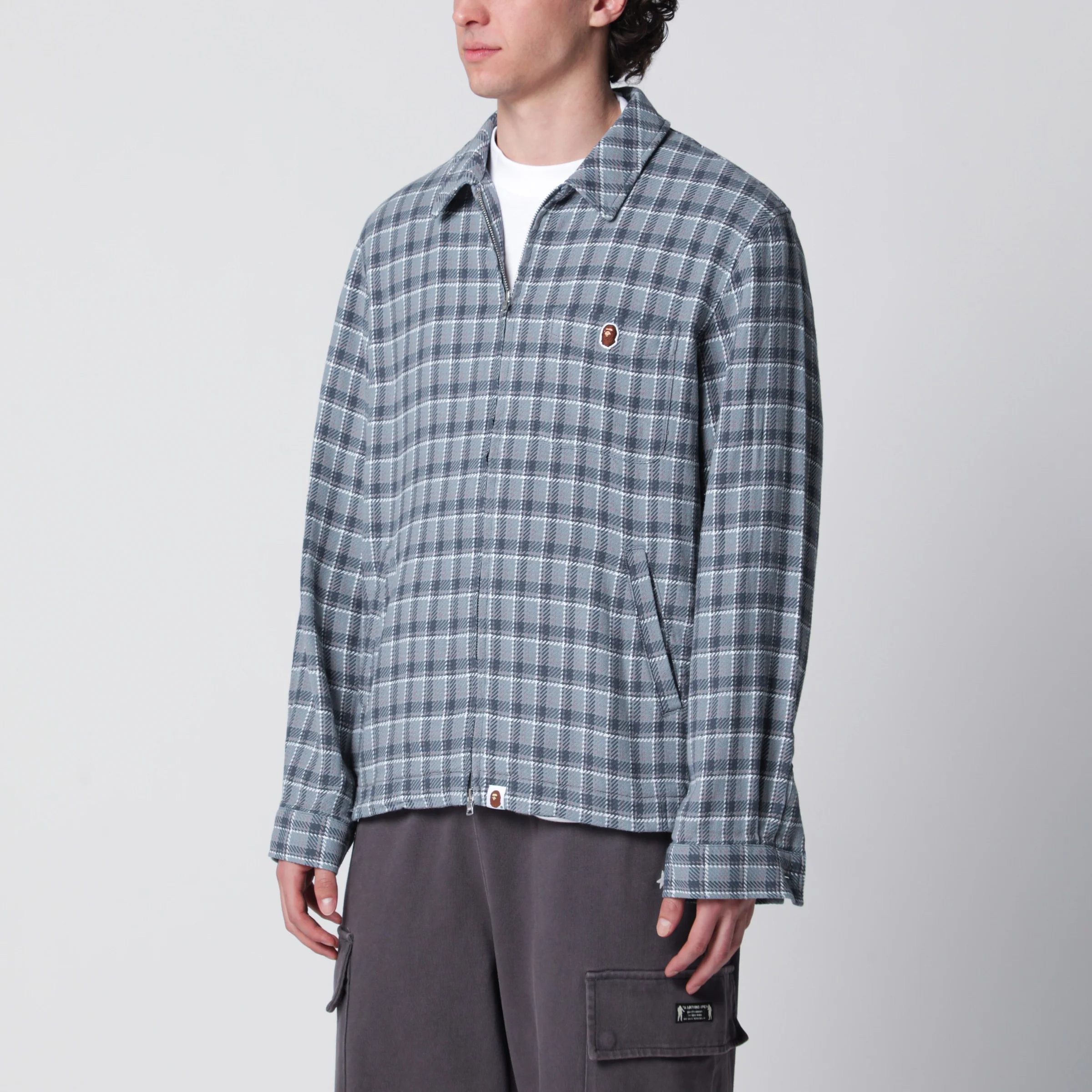 BAPE Zip-up shirt with check pattern in cotton