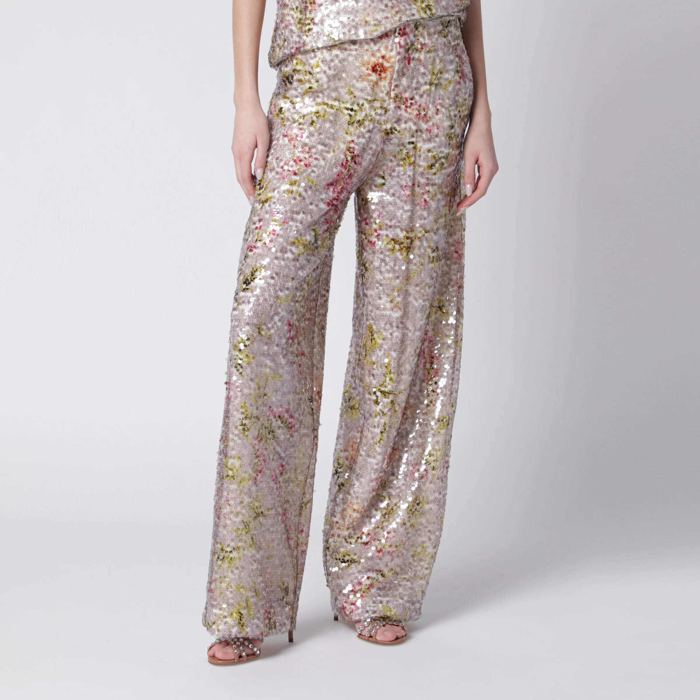 Alberta Ferretti Sequin trousers with floral pattern