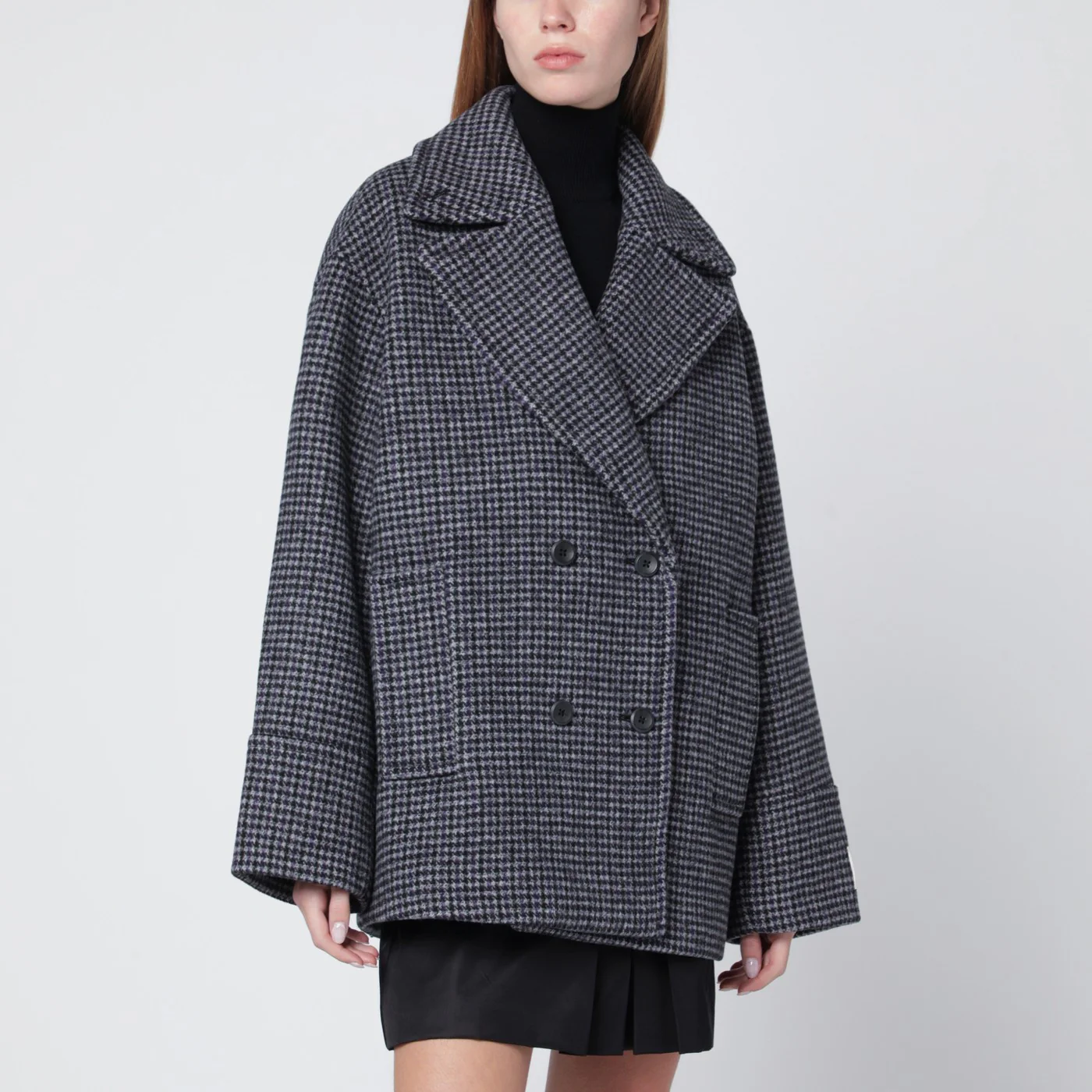 Calvin Klein Grey double-breasted houndstooth coat