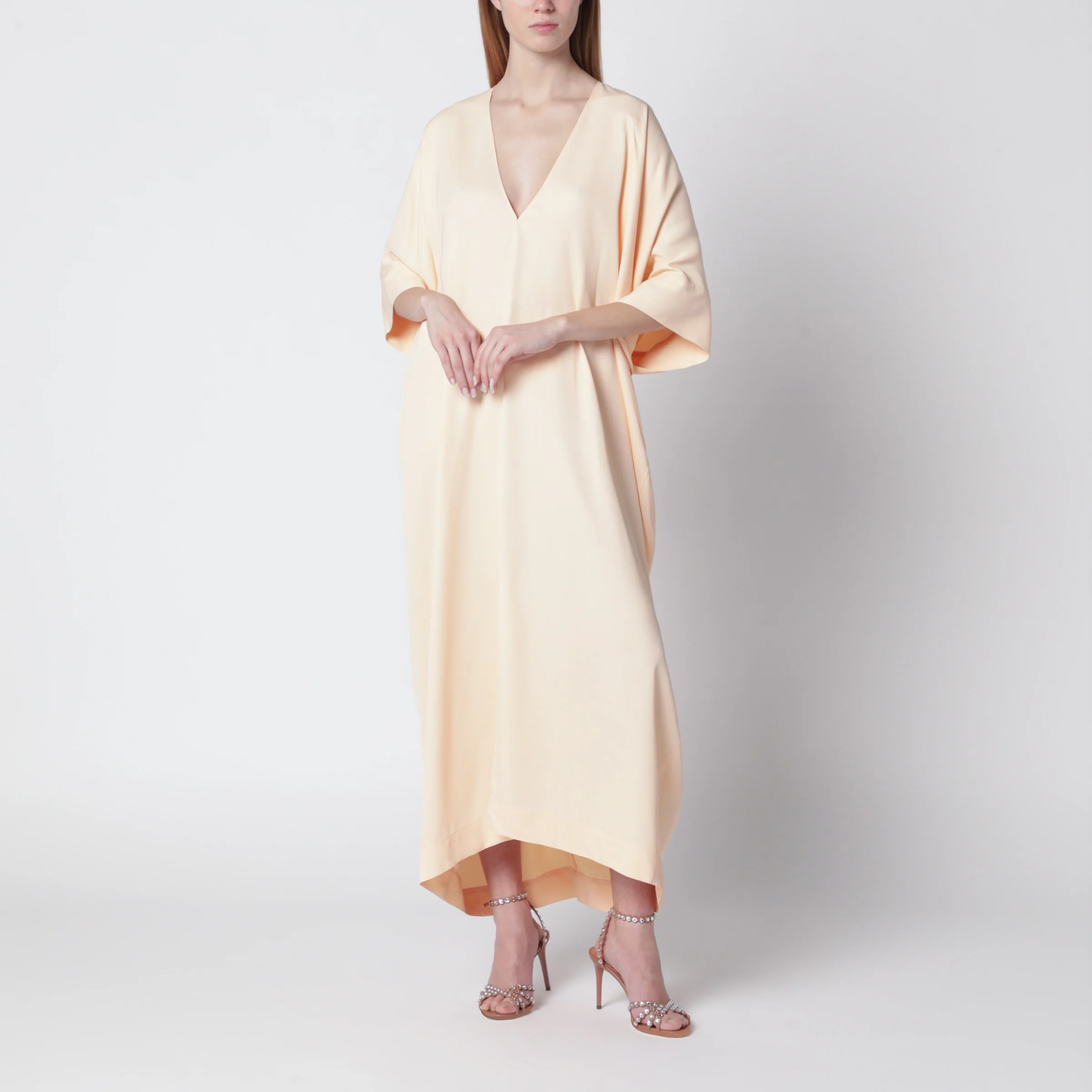 Alberta Ferretti Long pink caftan dress with V-neck