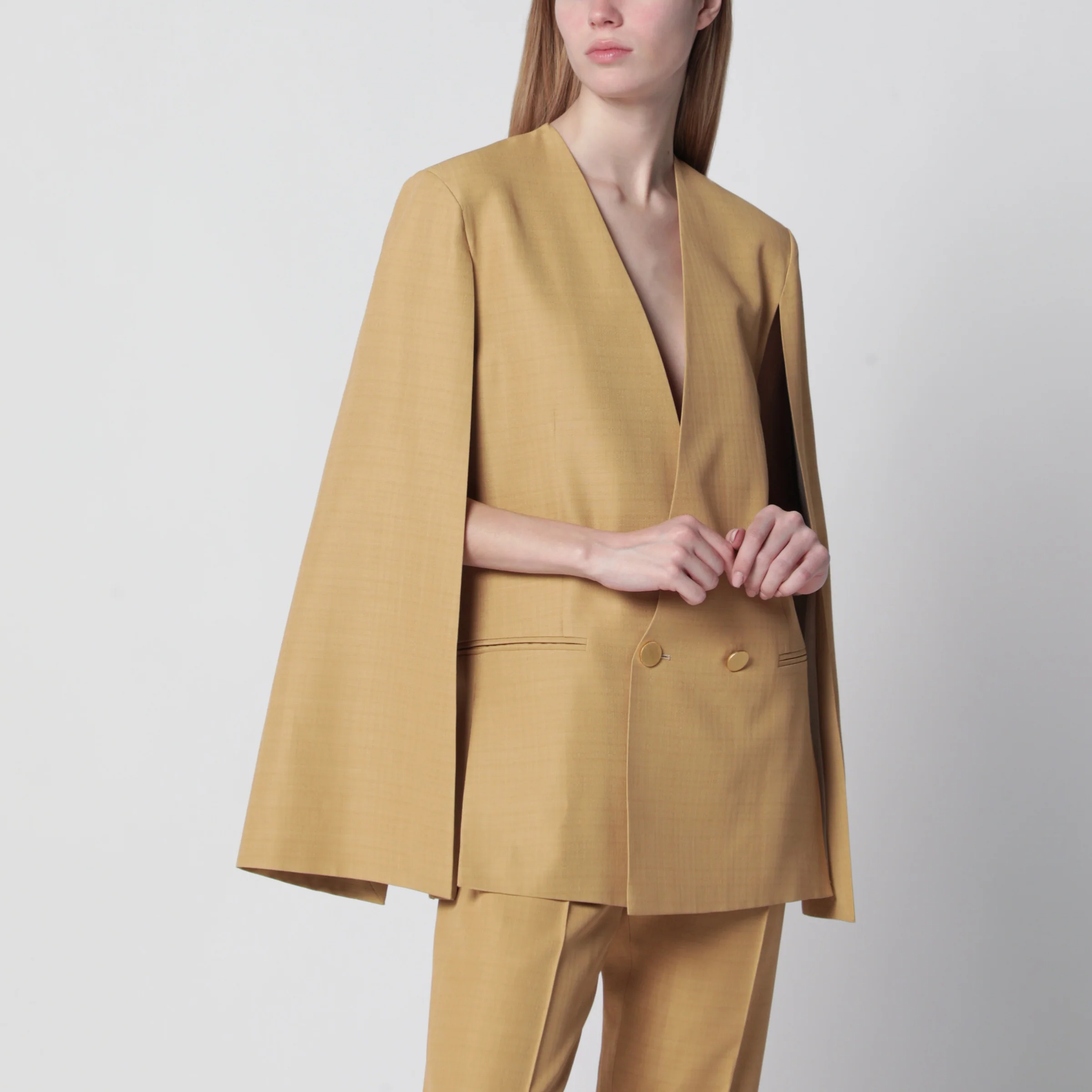 Alberta Ferretti Beige ochre double-breasted silk jacket