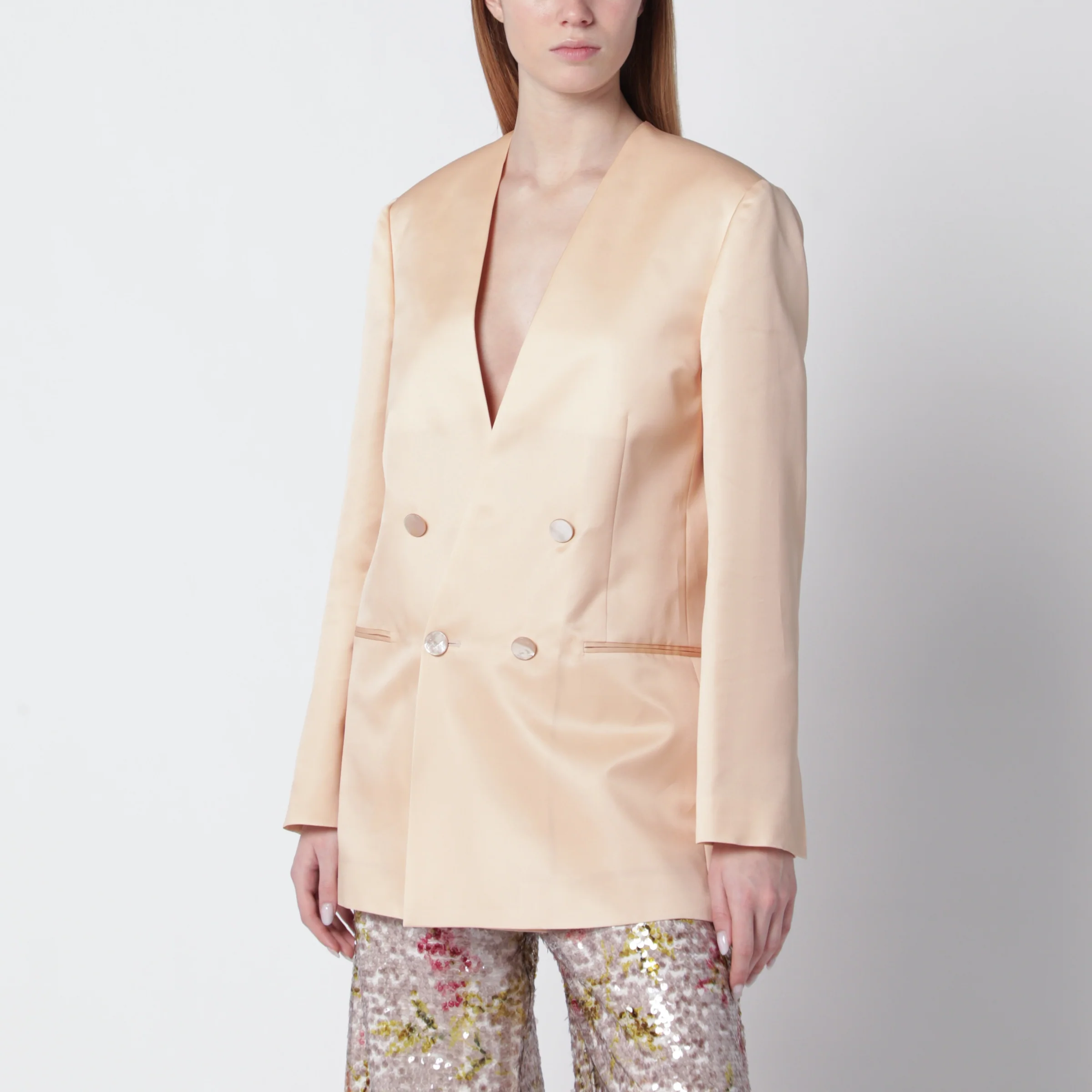 Alberta Ferretti Beige double-breasted jacket in silk organza