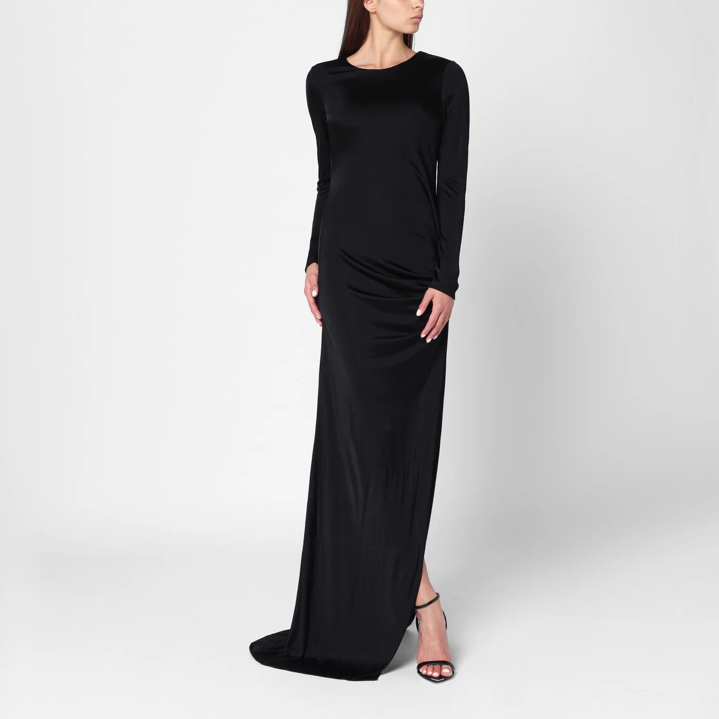 Giuseppe di Morabito Long black dress with brooch detail