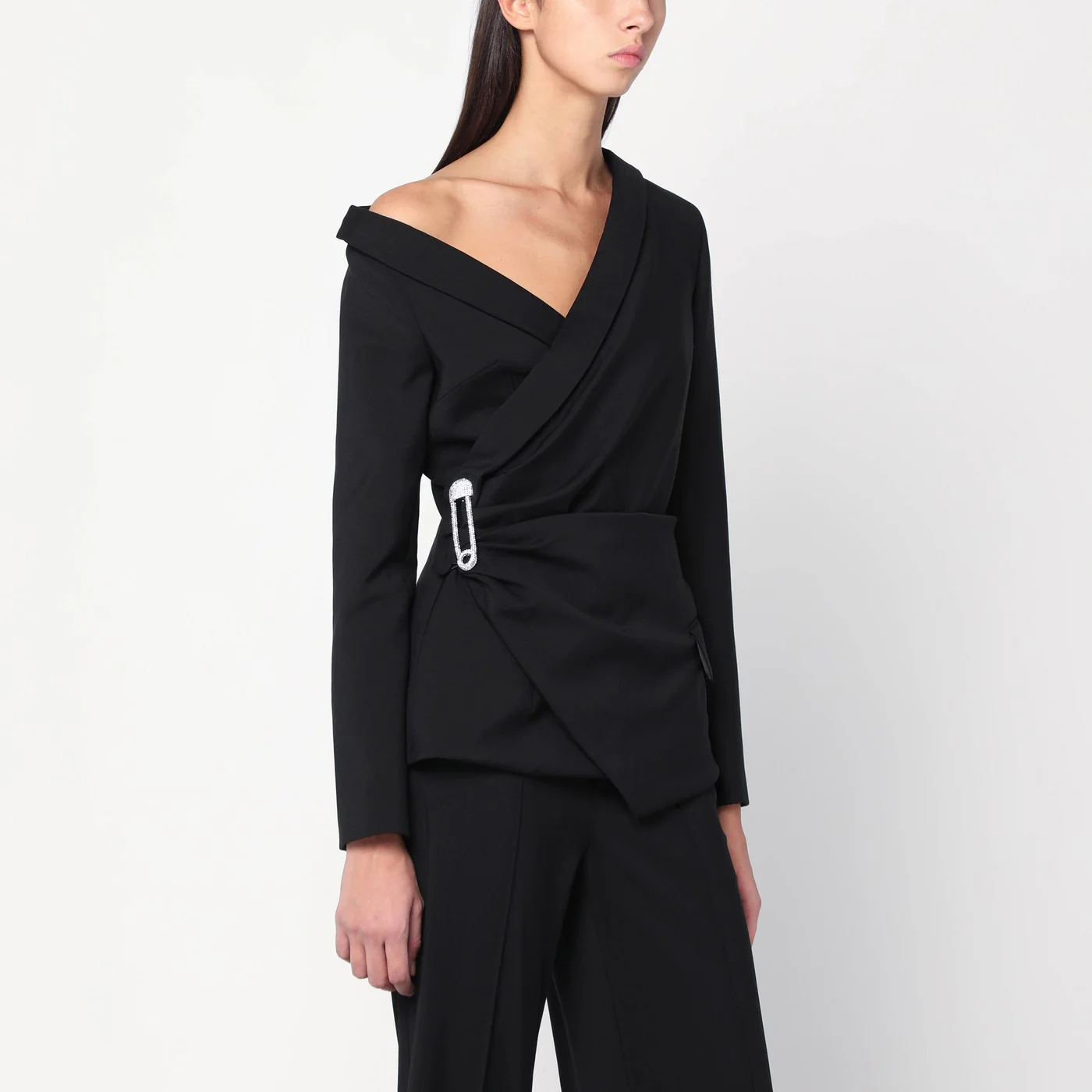 Giuseppe di Morabito Asymmetrical black jacket with brooch detail