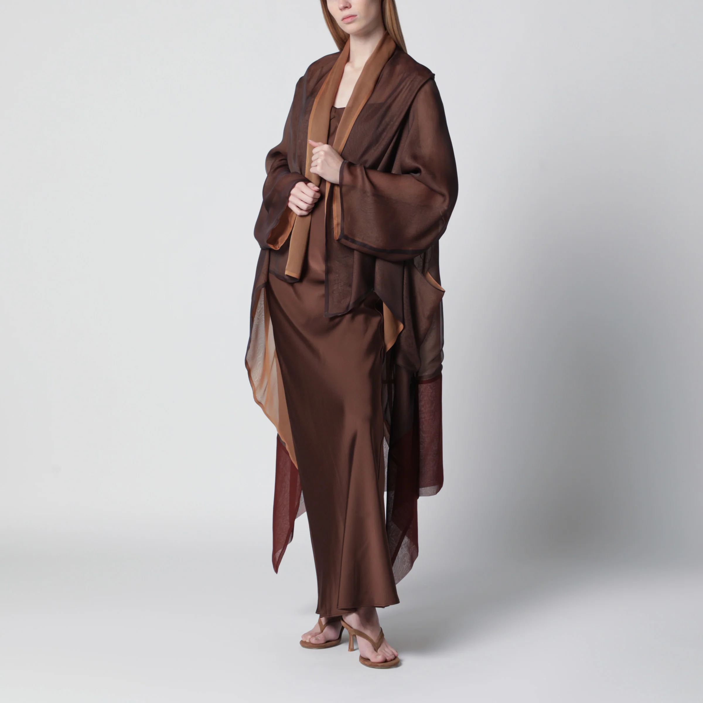 Alberta Ferretti Brown cape in silk organza