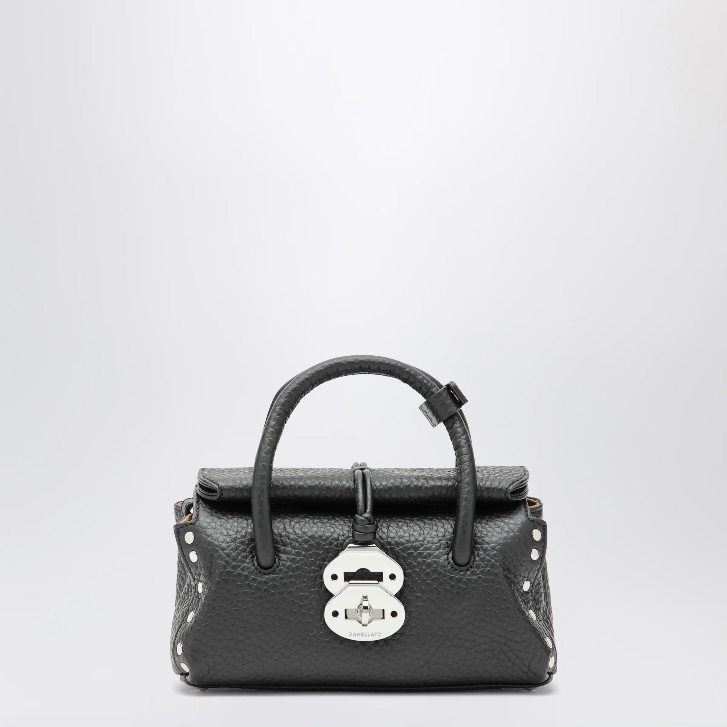 Zanellato Dotta Baby black grained leather bag
