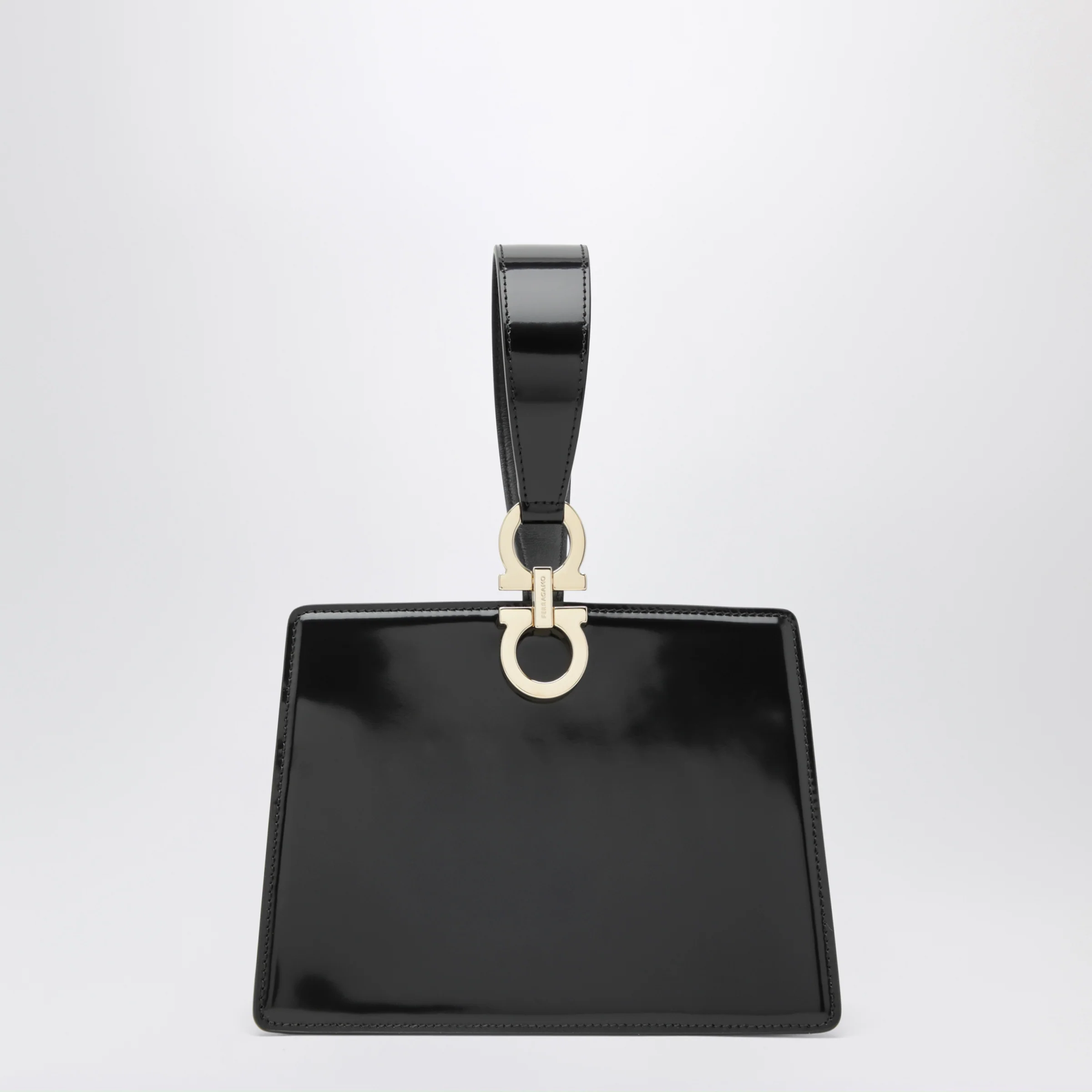 Ferragamo Black double Gancini mini clutch