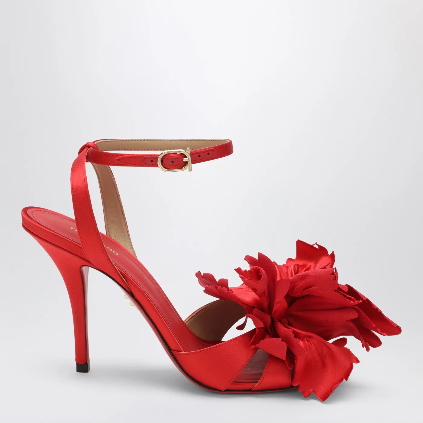 Ferragamo Red satin sandals with flower