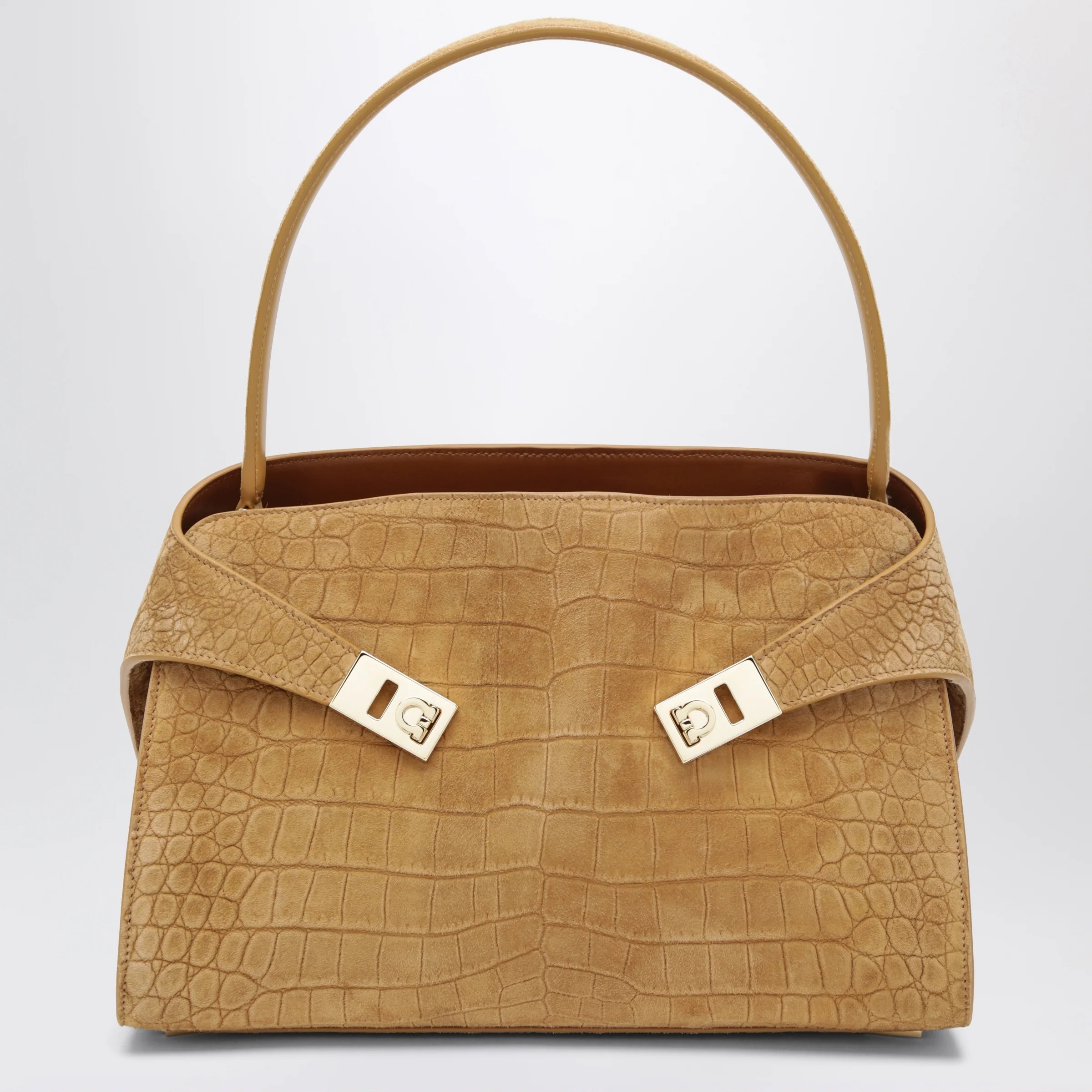 Ferragamo Hug Soft M shoulder bag in Natural crocodile-effect