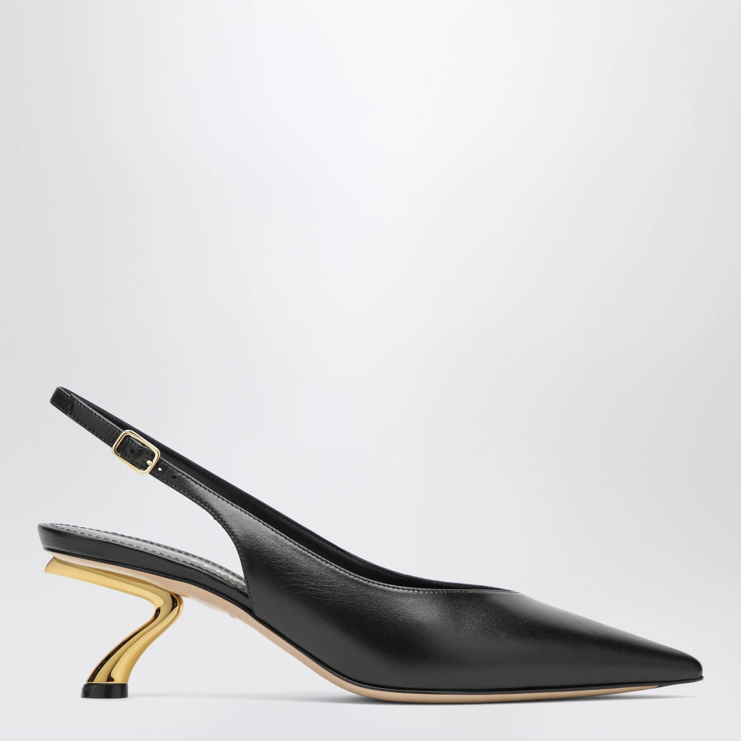 Ferragamo Black slingback with sculptural S heel