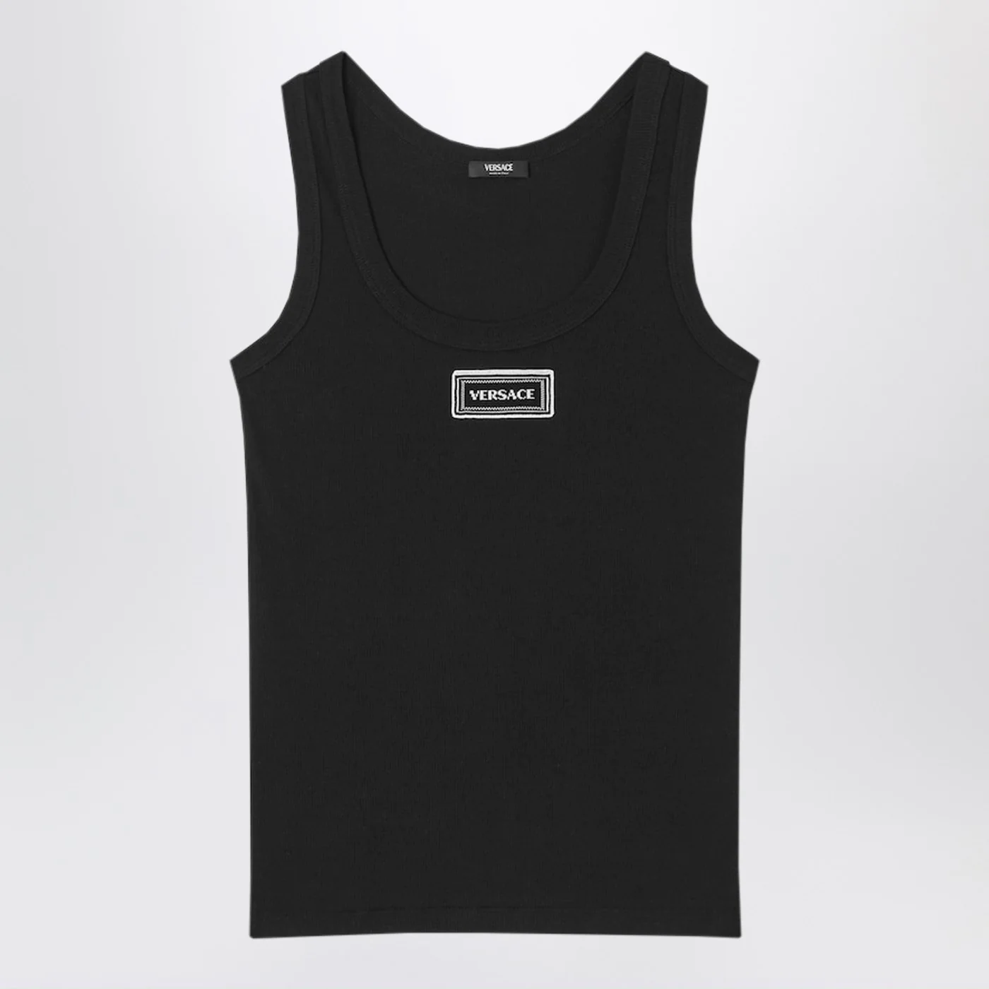 Versace Black stretch ribbed cotton tank top